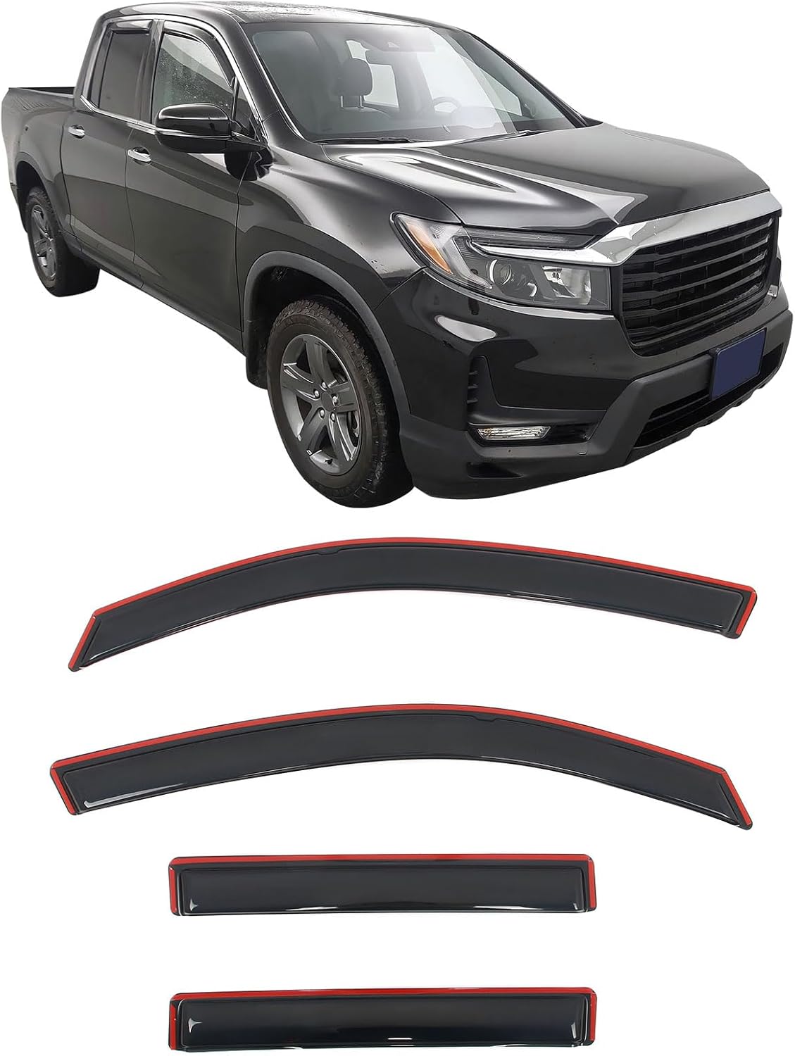 IKON MOTORSPORTS in Channel Window Visors Compatible with 2017-2026 Honda Ridgeline, Slim Style Acrylic Smoke Rain Guards, Side Window Wind Deflectors 4PCS