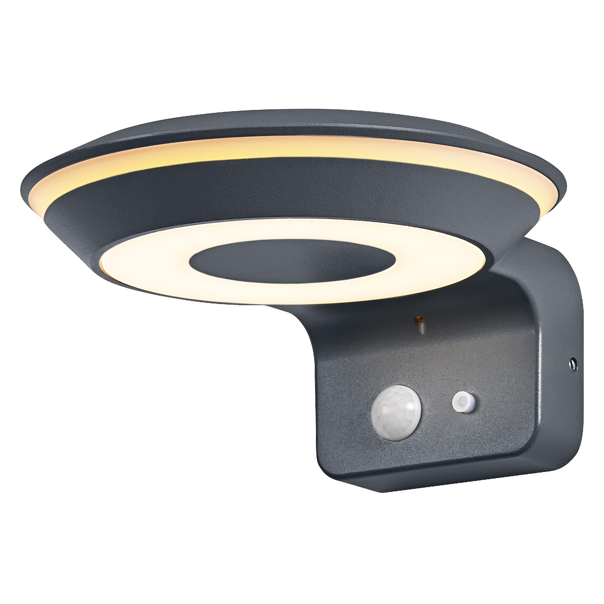 LEDVANCE Applique murale solaire ENDURA Style Glow, deux anneaux lumineux contrôlables séparément, lumière blanc chaud 3000K, capteur intégré, utilisable sans alimentation, protection IP44, gris foncé