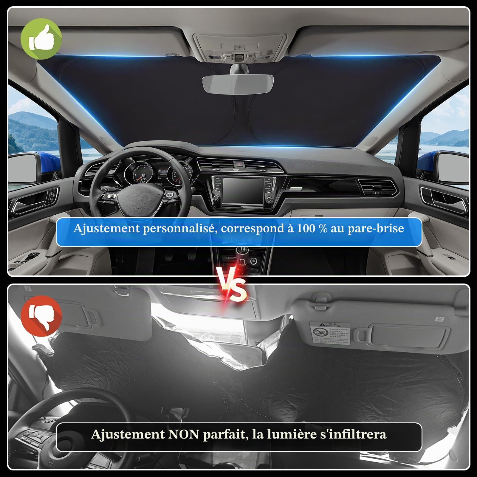 ZATOOTO Pare Soleil Voiture Pare Brise Avant sur Mesure pour VW Polo 2018-2024, Pare Soleil Pare Brise Pliable, Epais et Réfléchissant en Bloque Les Rayons UV et Garde la Voiture Plus Fraîche