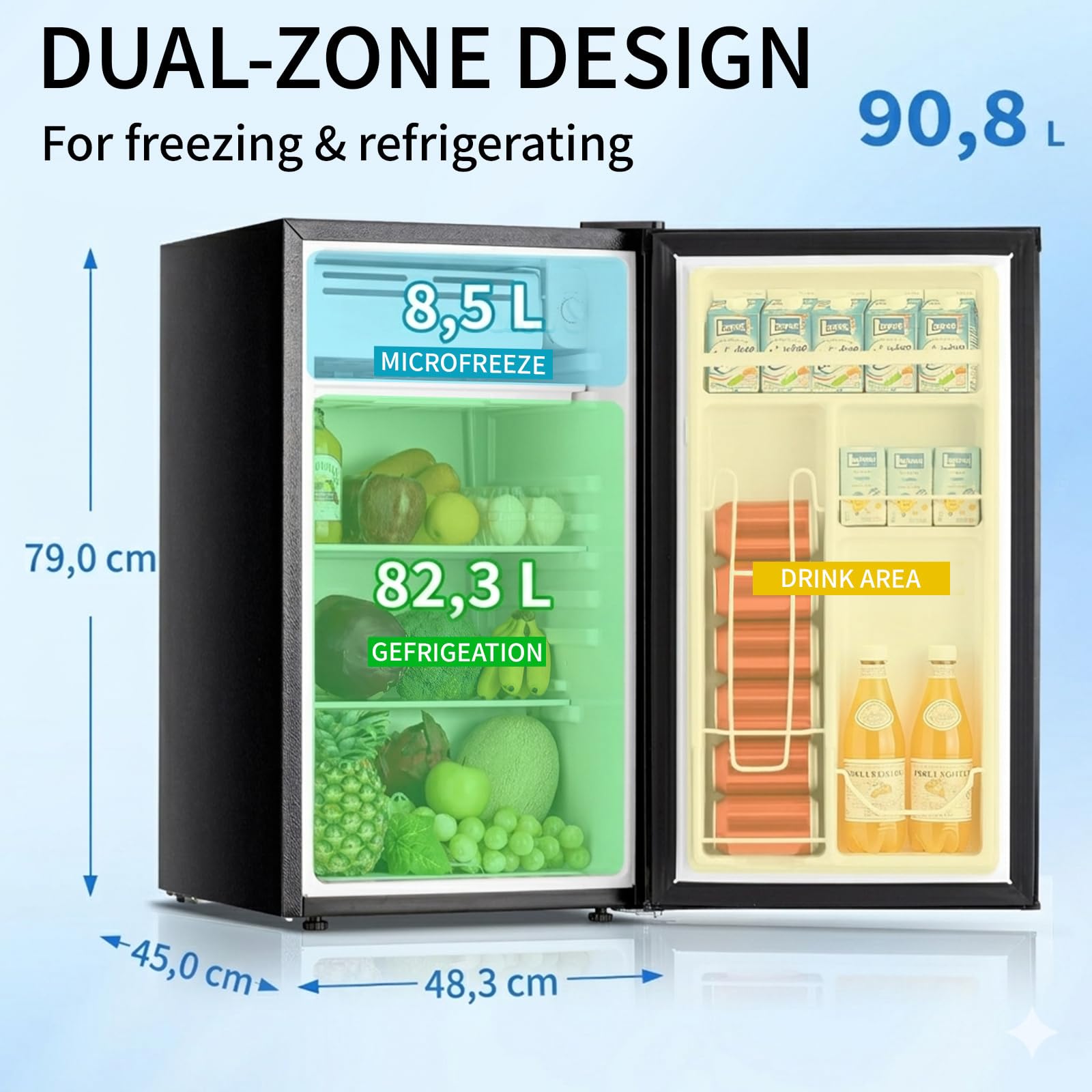 90.8L Mini Fridge with Freezer, Single Door Small Refrigerator, Dorm Fridge with 7 Adjustable Thermostat, Energy Saving, Low Noise, Compact Refrigerator for Office, Bedroom, Dorm, Black - 3