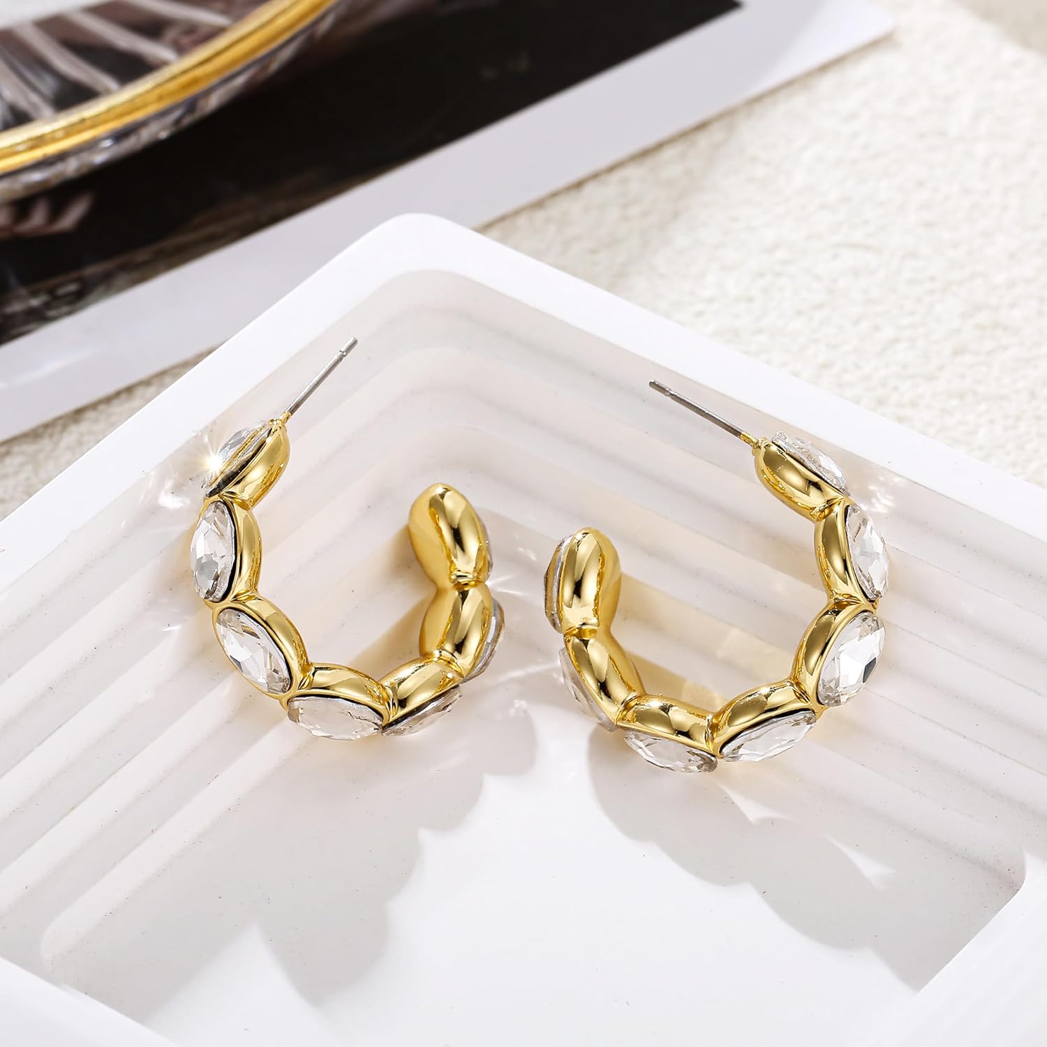 Large Gold Rhinestone Hoop Earrings for Women Chunky Cubic Zirconia Hoop Earrings Imitation Diamond Earrings Trendy Jewelry - Image 5