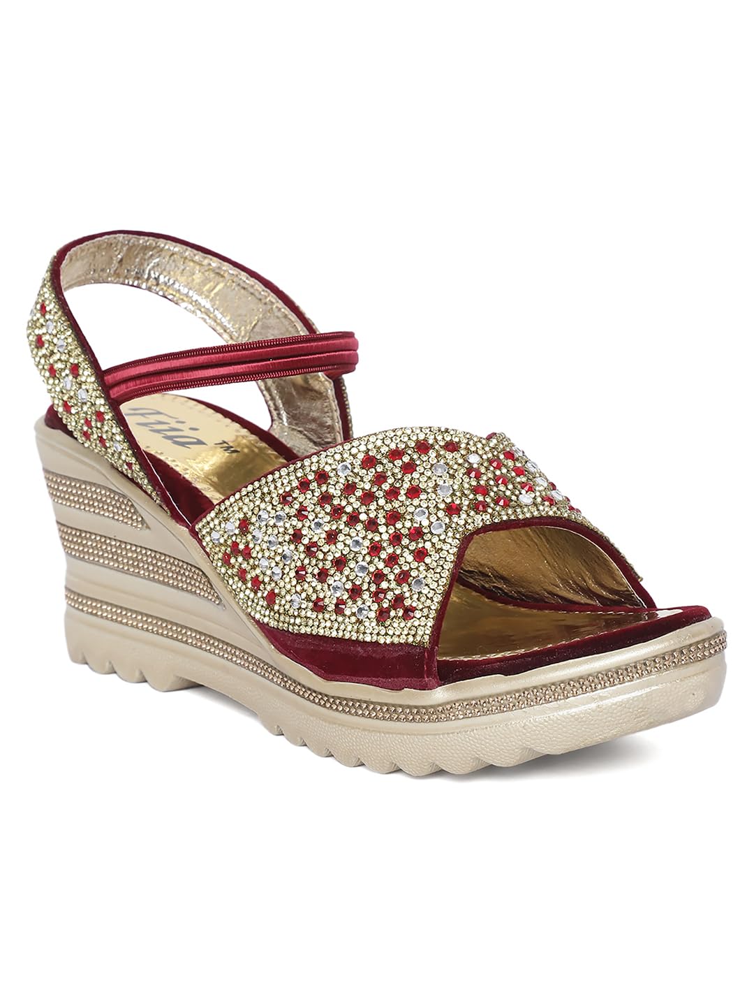 Fiia Women Stylish Fashion Sandals Patch Work Upper Ankle Strap Sandals For Wedding & Party Red UK-4 (B0D12XFRWT) Amazon Price History, Amazon Price Tracker