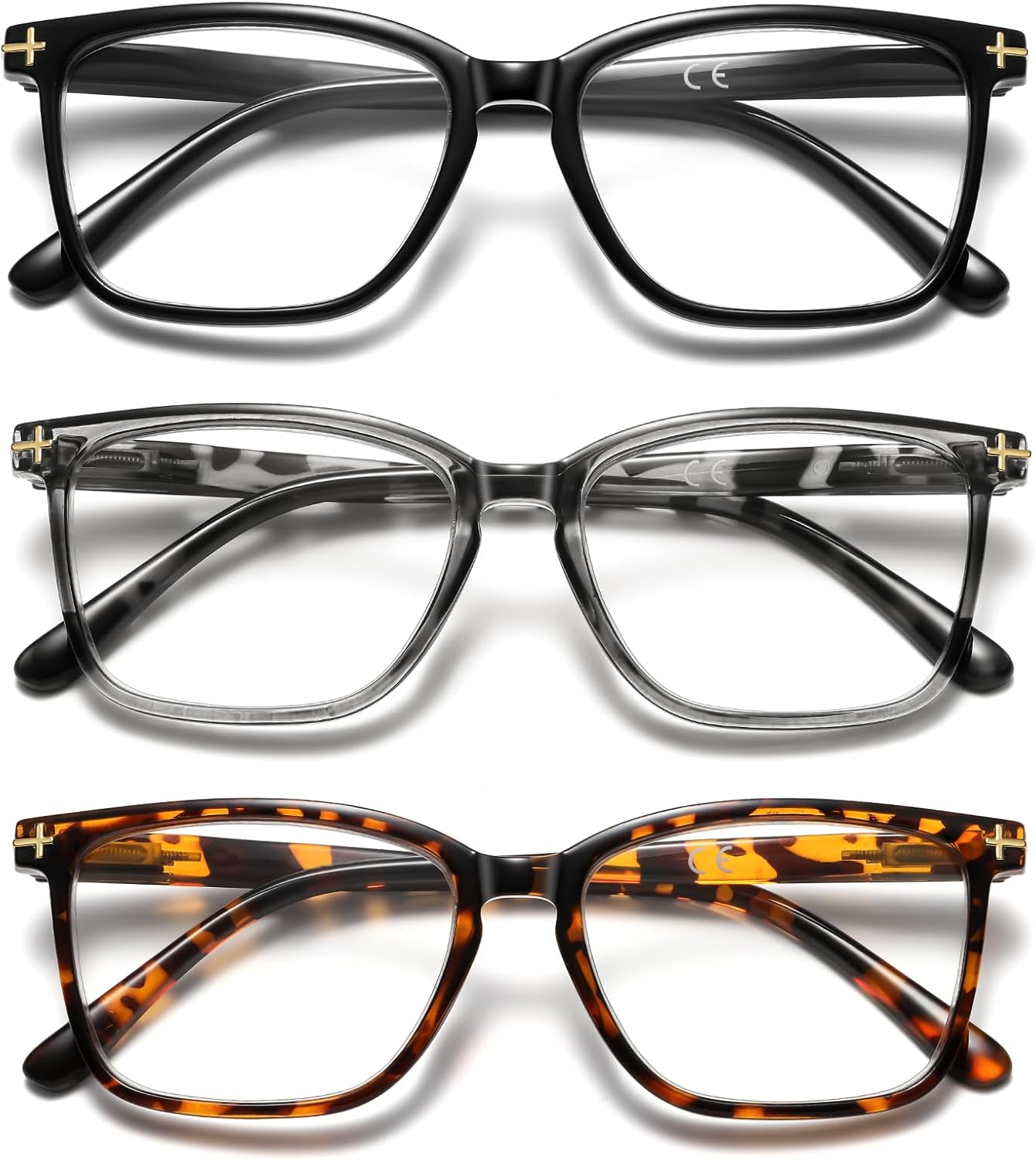 3 Pack Square Reading Glasses for Men, Blue Light Blocking Premium Eyeglasses Computer Readers with Spring Hinge - Image 2