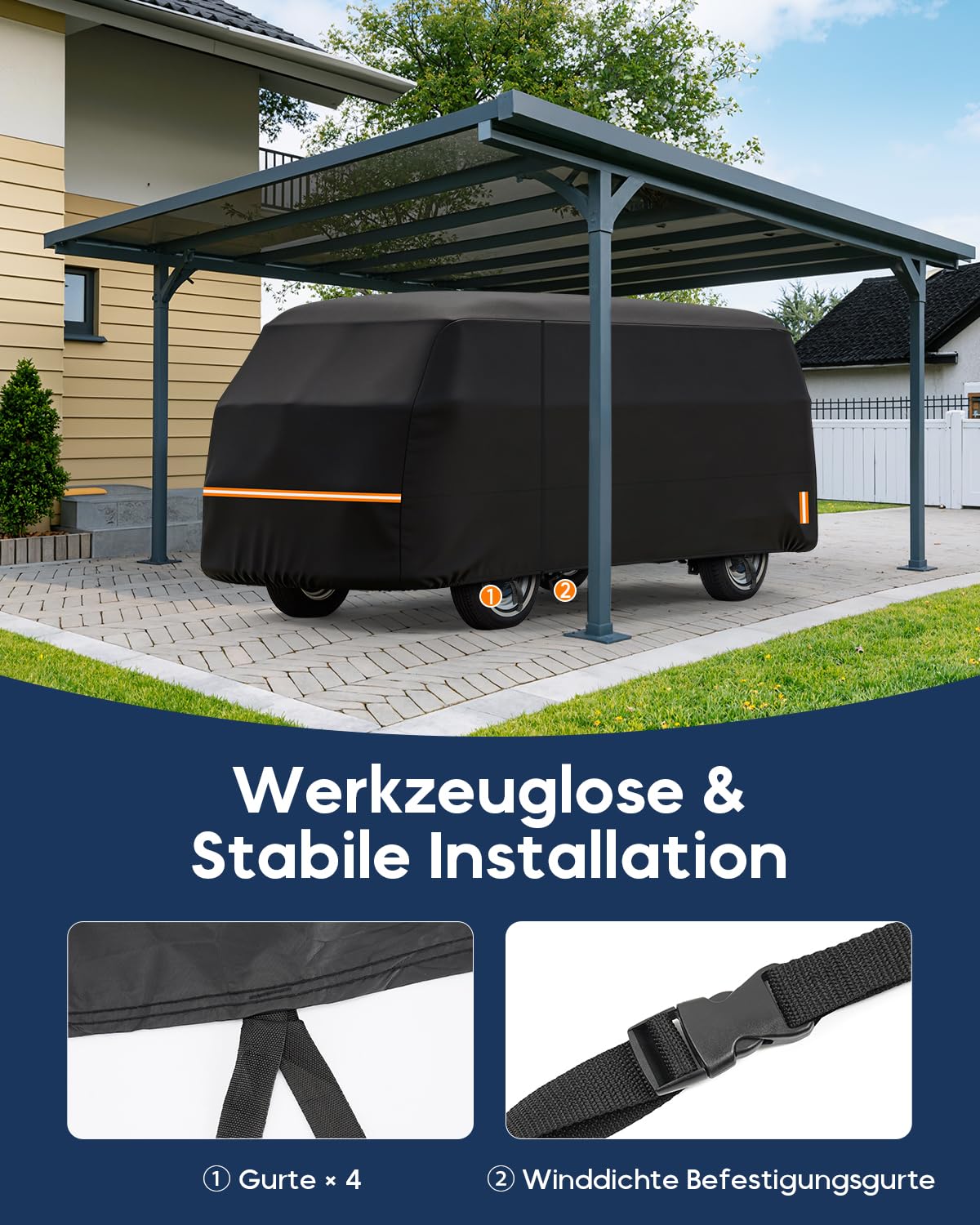 Wohnmobilabdeckungen für VW T1 T2 T3, 420D Oxford Gewebe Wohnwagen Abdeckung, Wasserdicht, PU-Atmungsaktiv, UV-Beständig, 457 × 184 × 196 cm, Passend Für Eine Reihe Von Campervans