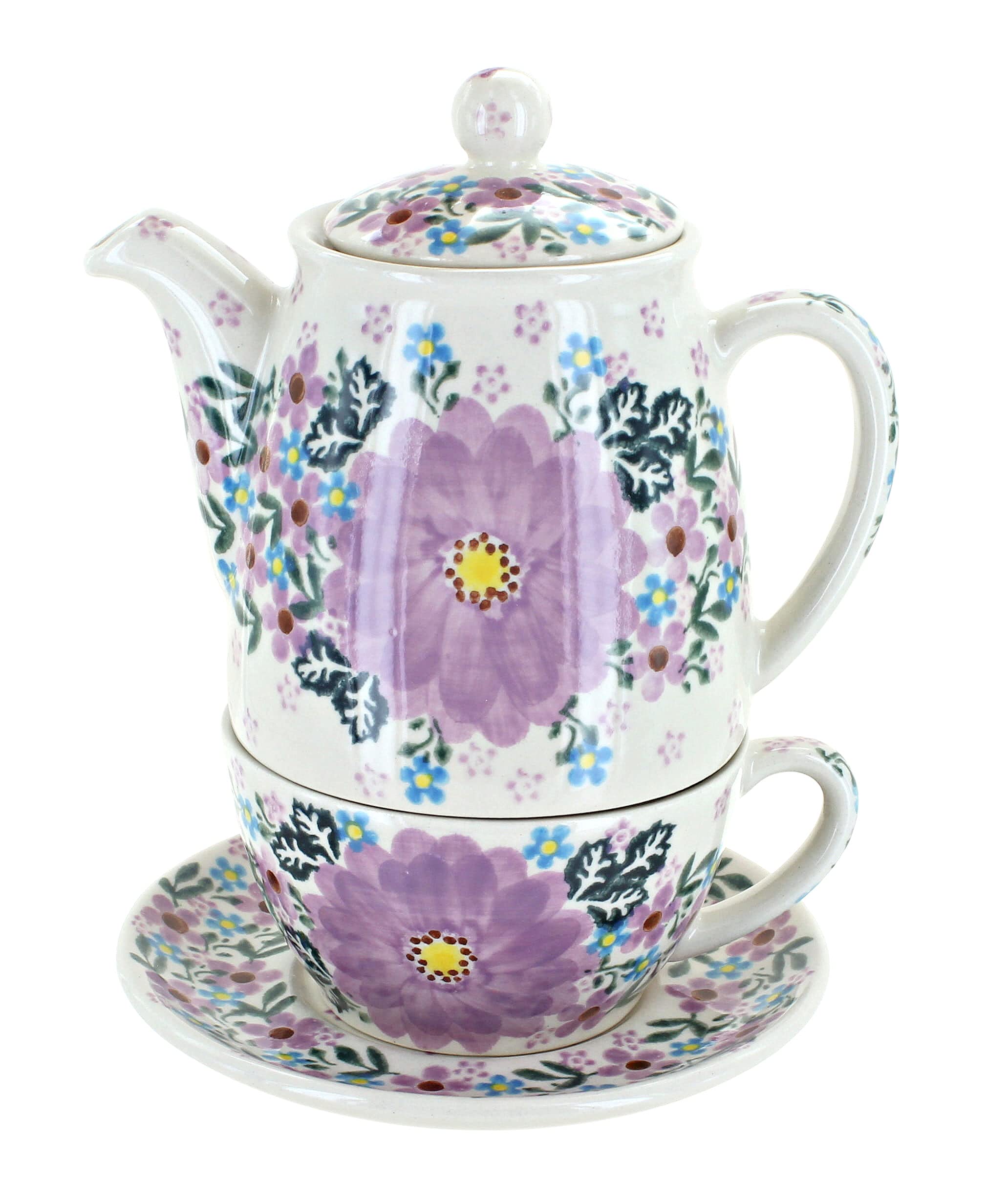 Blue Rose Polish Pottery Lilac Garden Tea For One