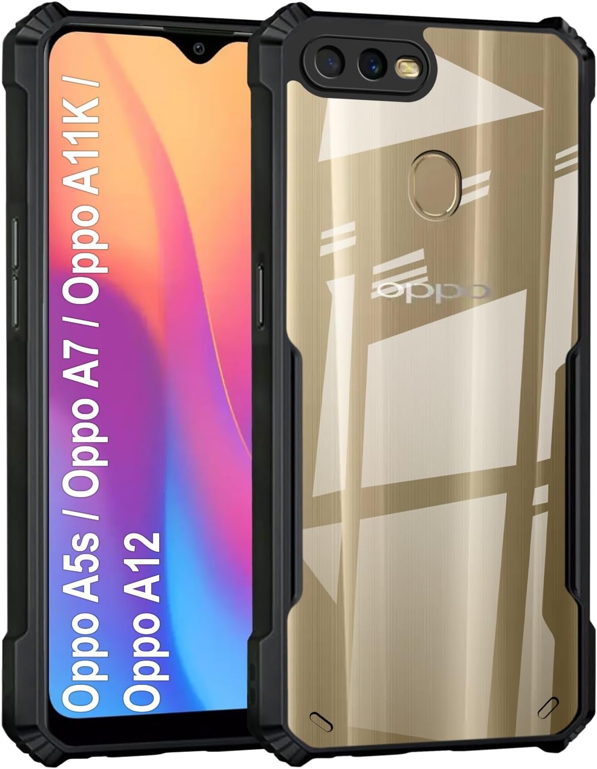 Amazon Brand - Solimo Back Case Cover for Oppo A7 / Oppo A5S / A12 / A11K | Compatible for Oppo A7 / Oppo A5S / A12 / A11K Back Case Cover | Clear Case with Camera Protection |(TPU + PC | Matte Black)