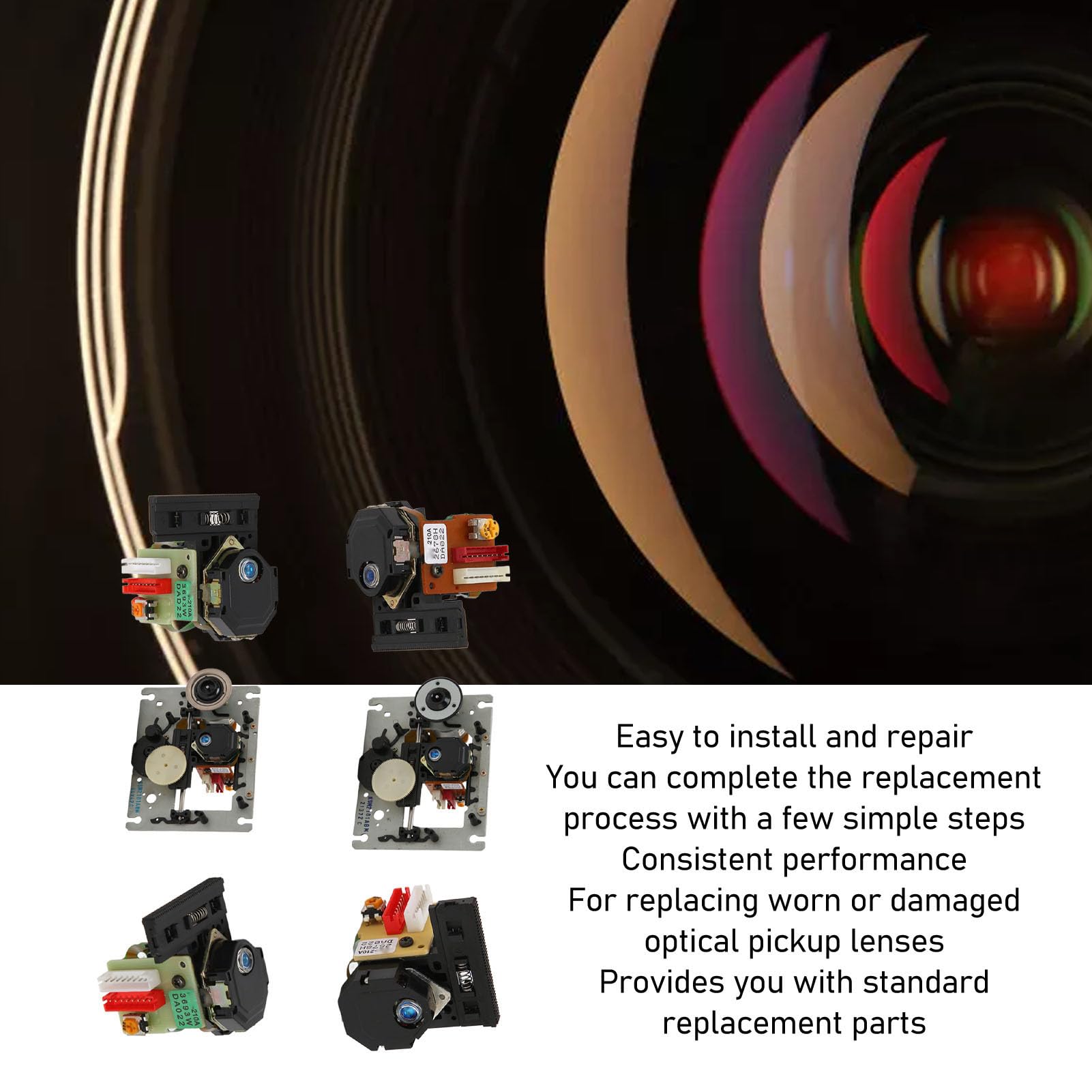 Professional Optical Pick Up Lens, Replacement Optical Pick Up Lens Parts for DVD CD Player ABS Material (Domestic New Single Head)