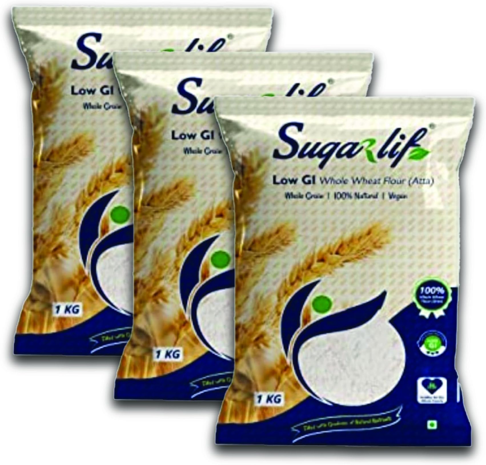 Low GI whole wheat Atta (Flour) | Orignal Product of Dr. C K Nandagopalan | Low Glycemic Index | Same Taste | Same Flavour | 1kg x 3 Packet