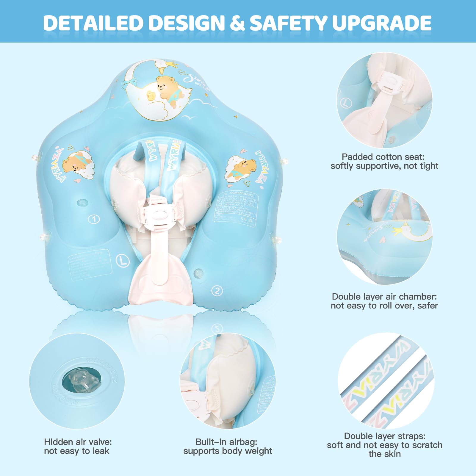 LOOWARTS Salvagente Neonato 1 anno,Ciambella Neonato mare 3-12 mesi Piscina Salvagente Bambini UPF50+ con Parasole e Seggiolino di Sicurezza.