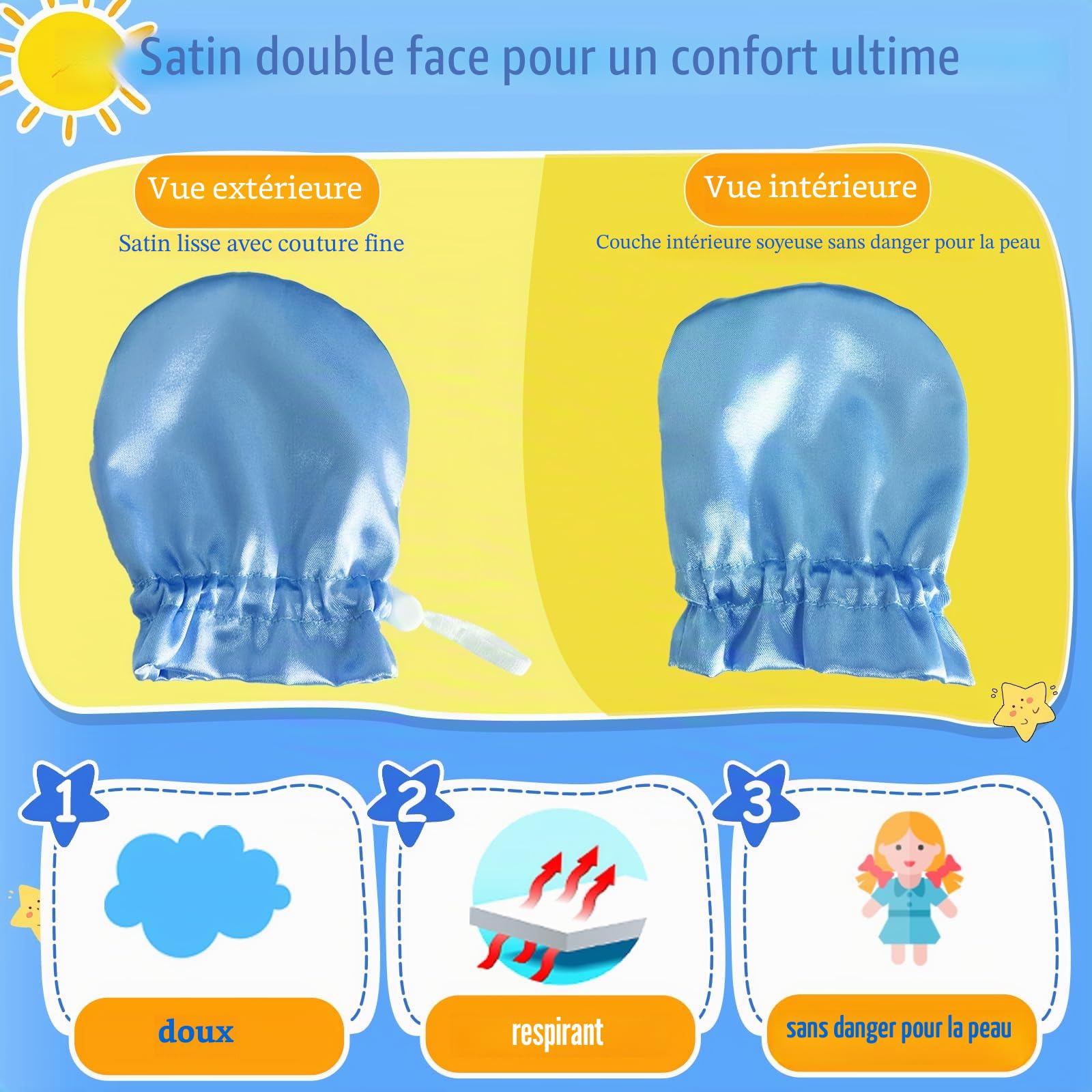1 paire de gants anti-eczéma en satin pour bébés et enfants, gants anti-eczéma, anti-rayures, gants réglables pour soulager l'eczéma