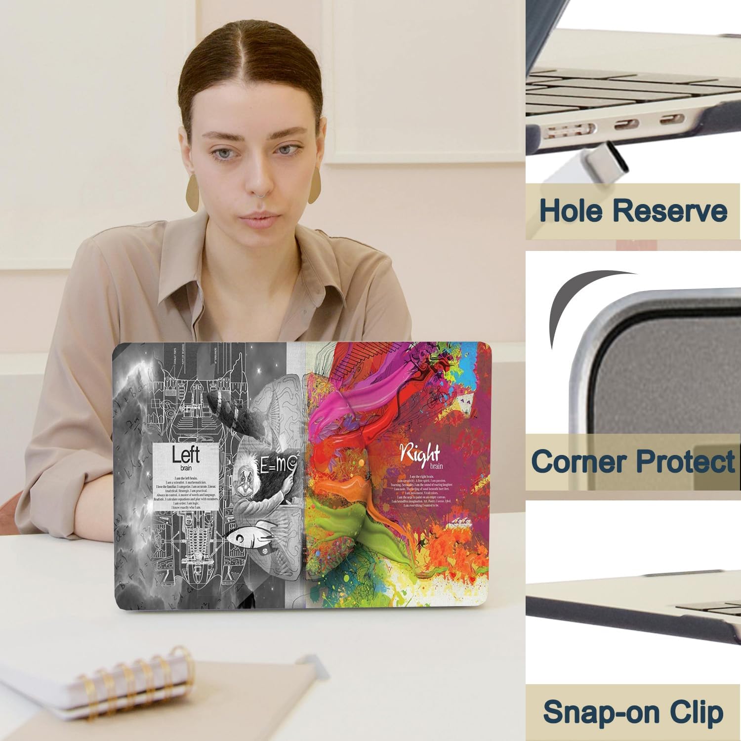 Laptop Case Compatible With New MacBook Air 13 Inch 2020 2019 2018 Release A2337 M1 A2179 A1932, Retina Display & Touch ID, Plastic Hard Shell & Keyboard Cover Skin - Left & Right Brain - Image 3