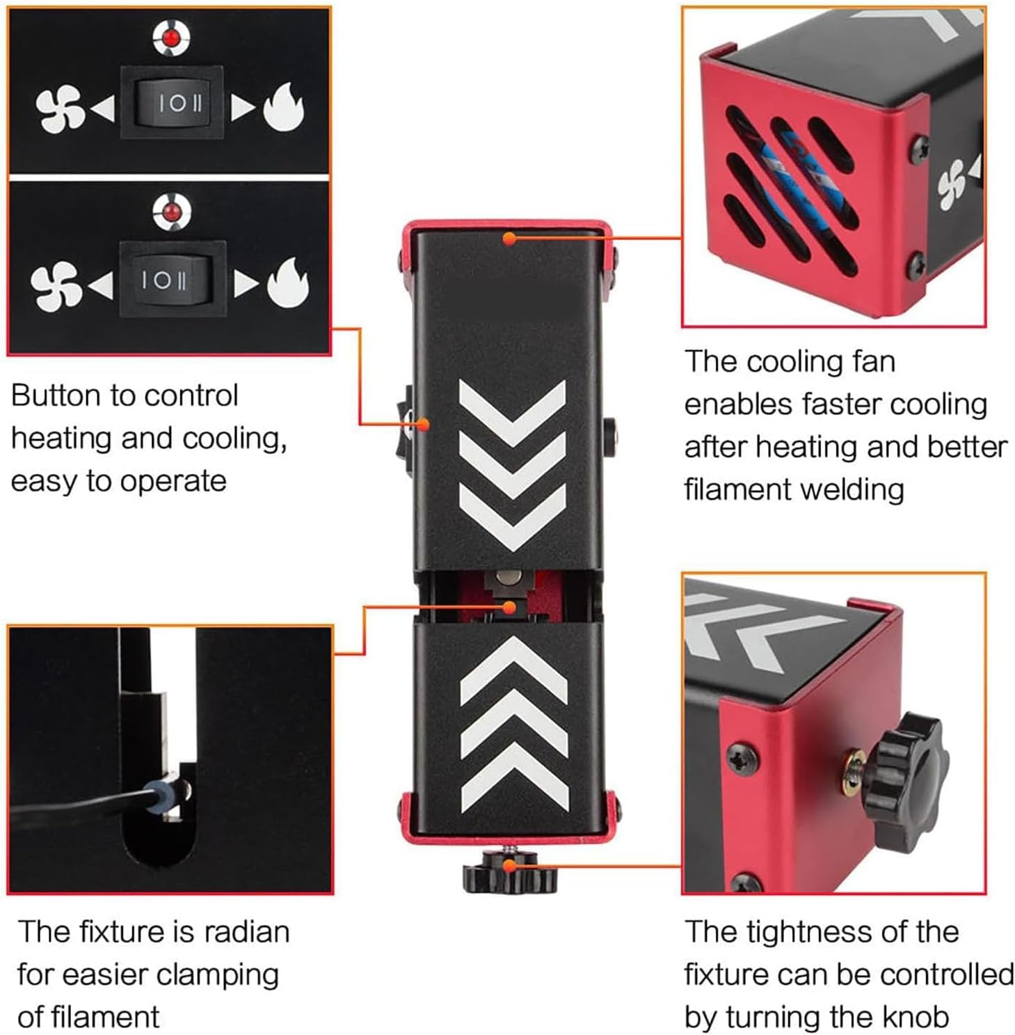3D Printer Filament, Splicer, 1.75MM Filament Efficient Welding Clamp, PTFE Sleeve, Fast Heating, Integrated Cooling, Adjustable Clamp Tension, for PLA, ABS, PC, PETG