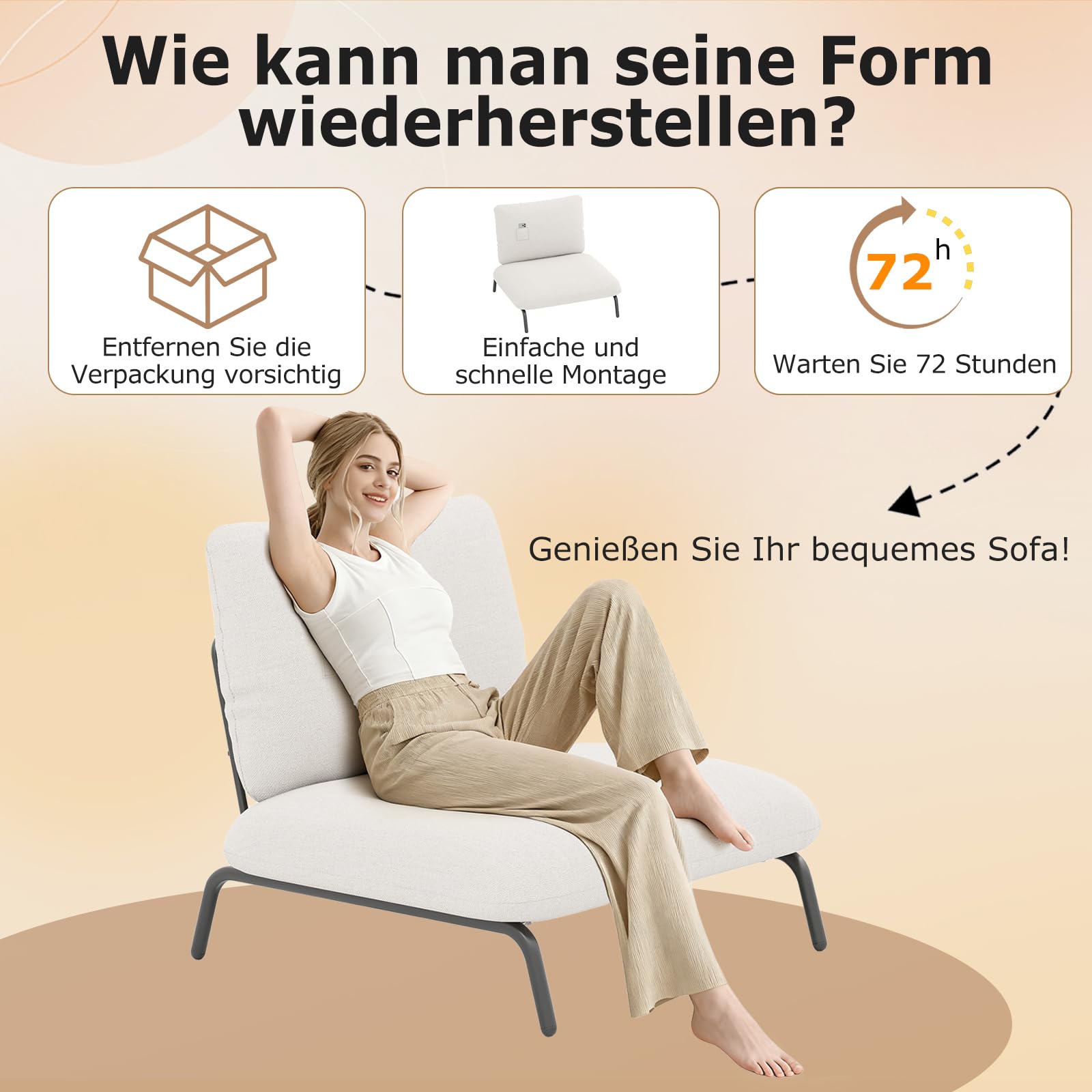 COSTWAY Loungesessel, Polsterstuhl mit extra breitem & tiefem Sitz, Relaxsessel belastbar bis 250 kg, Sessel für Wohnzimmer, Schlafzimmer, Büro, 92 x 97 x 82 cm (Beige)