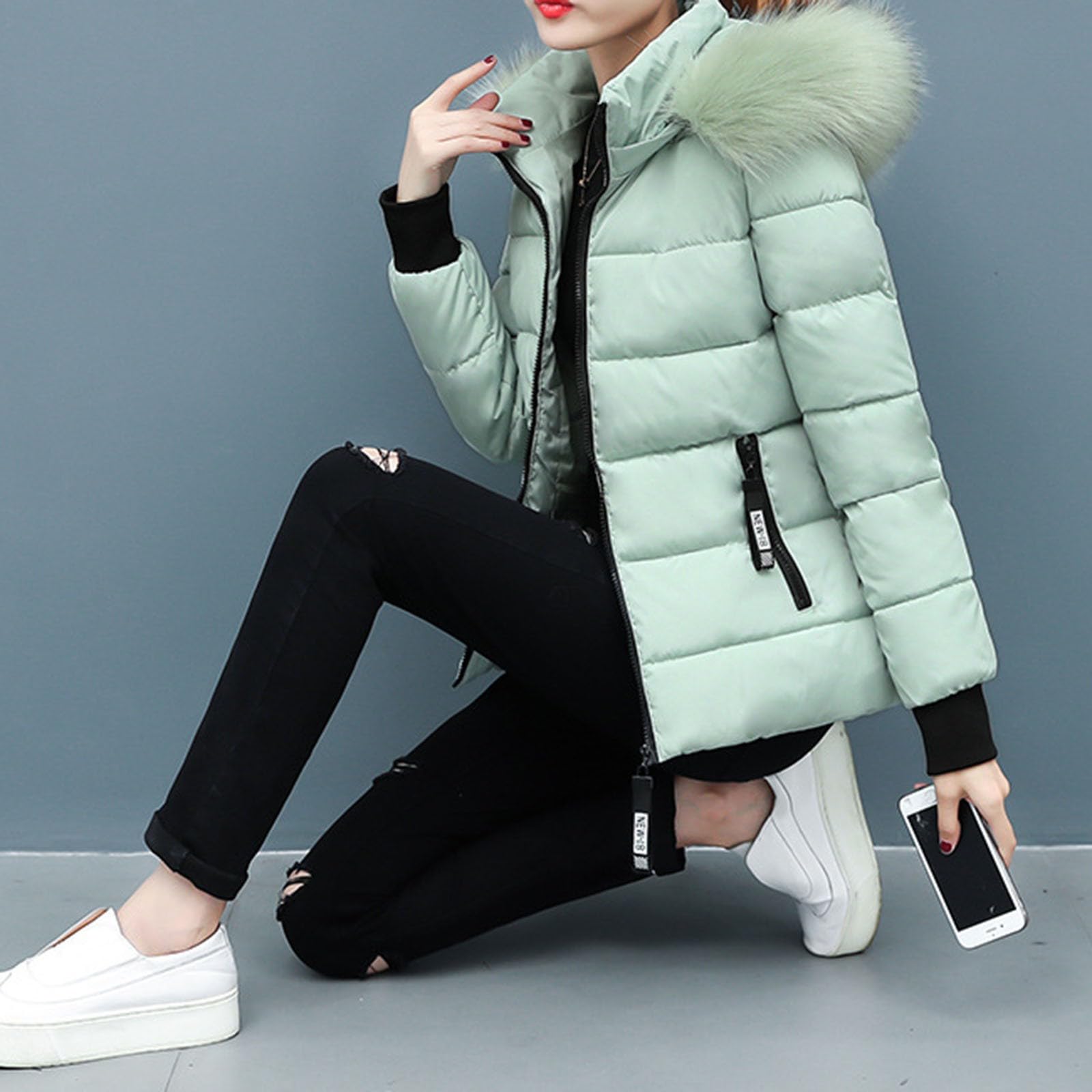 Abrigo de invierno cálido con capucha para mujer, chaqueta acolchada gruesa, chaqueta de algodón de invierno con capucha, abrigo exterior de felpa con cintura, abrigo para esquí y