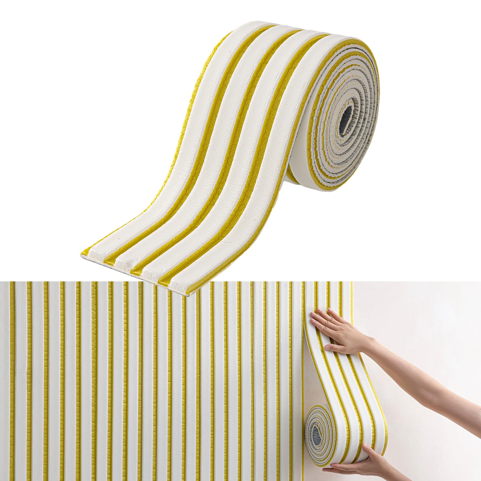 Tokenhigh Upholstered Wall Panels, 16x280cm Anti Collision Wall Padding, Self Adhesive Padded Wall Stickers, Peel and Stick Foam Wall Cushion, Safety Edge Corner Guards for Furniture (Yellow)