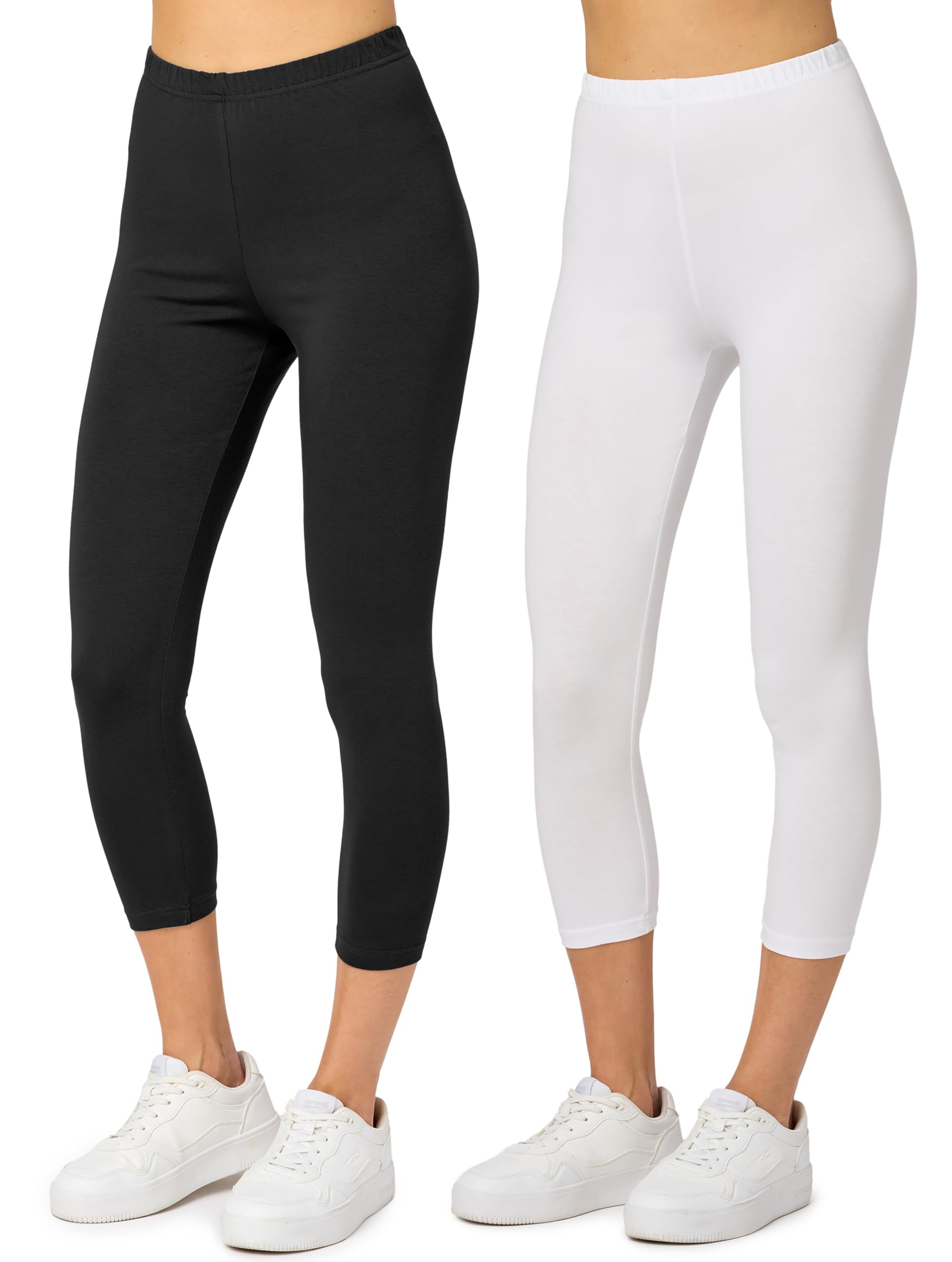 Merry Style Leggings Donna 3/4 Pantaloni Capri Morbidi e Confortevoli Leggins Donna in Cotone Traspirante Elastici e Delicati sulla Pelle Sensibile MS10-199