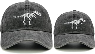 2 Pack Dinosaur Hats, Embroidered Skull Dino Adjustable Baseball Caps for Kids (3-11) & Adults