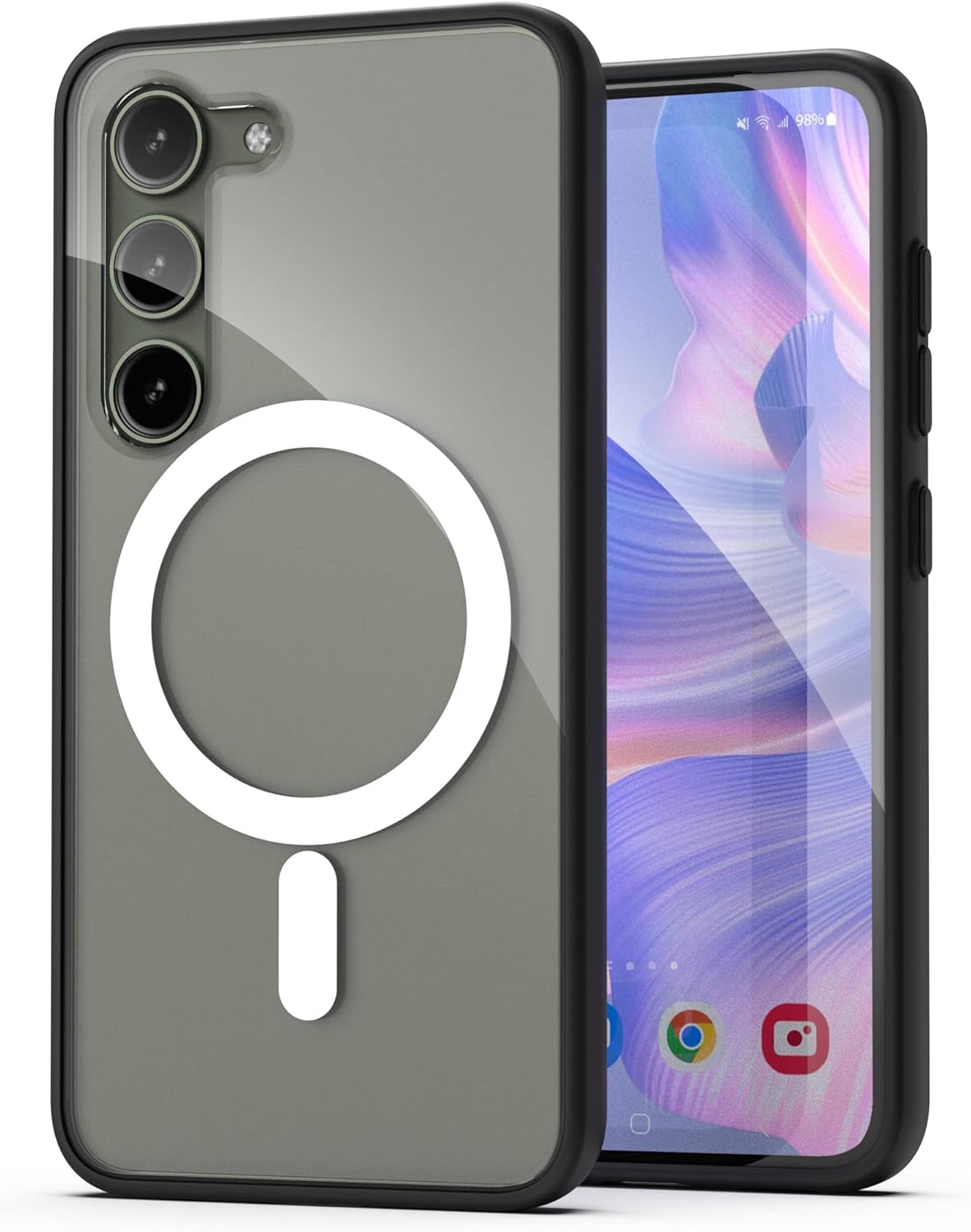 ENCASED Magnetic Case with Wireless Charger Included - Designed for Samsung Galaxy S23 - Compatible with MagSafe Accessories (Clear/Black)