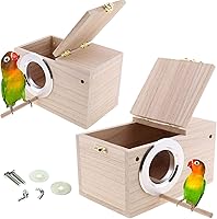 Vista 1 de Hamiledyi 2 cajas de anidación de periquitos, casa de pájaros, nido de pájaros, caja de cría de madera, caja de apareamiento de loros para loros