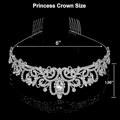 Miniatura 10 de Tiara coronas para mujer, corona de princesa para niñas, tiaras de reina de cristal para cumpleaños, Navidad, disfraz de novia, boda, baile de