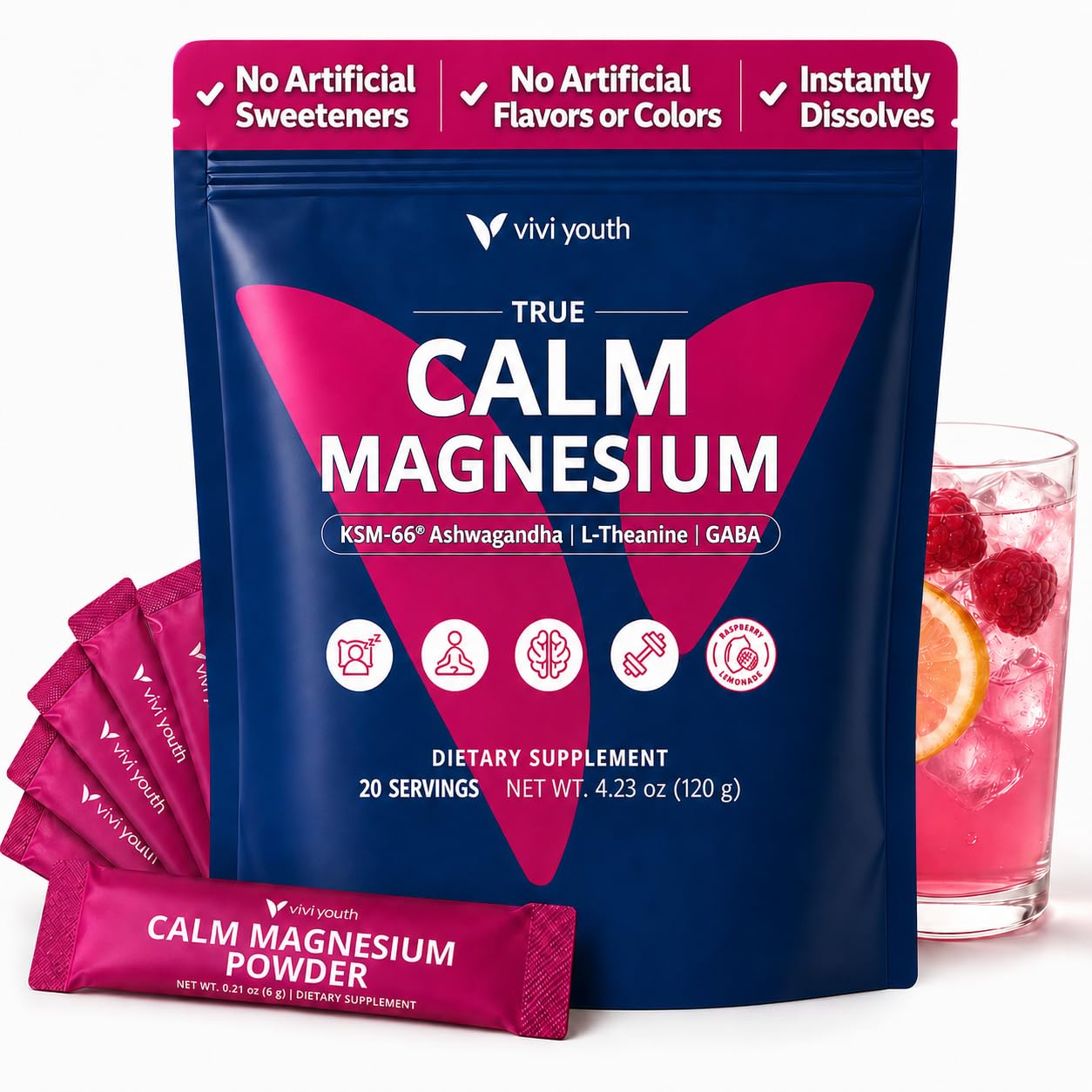 Calm Magnesium Powder with KSM-66 Ashwagandha, L-theanine & GABA