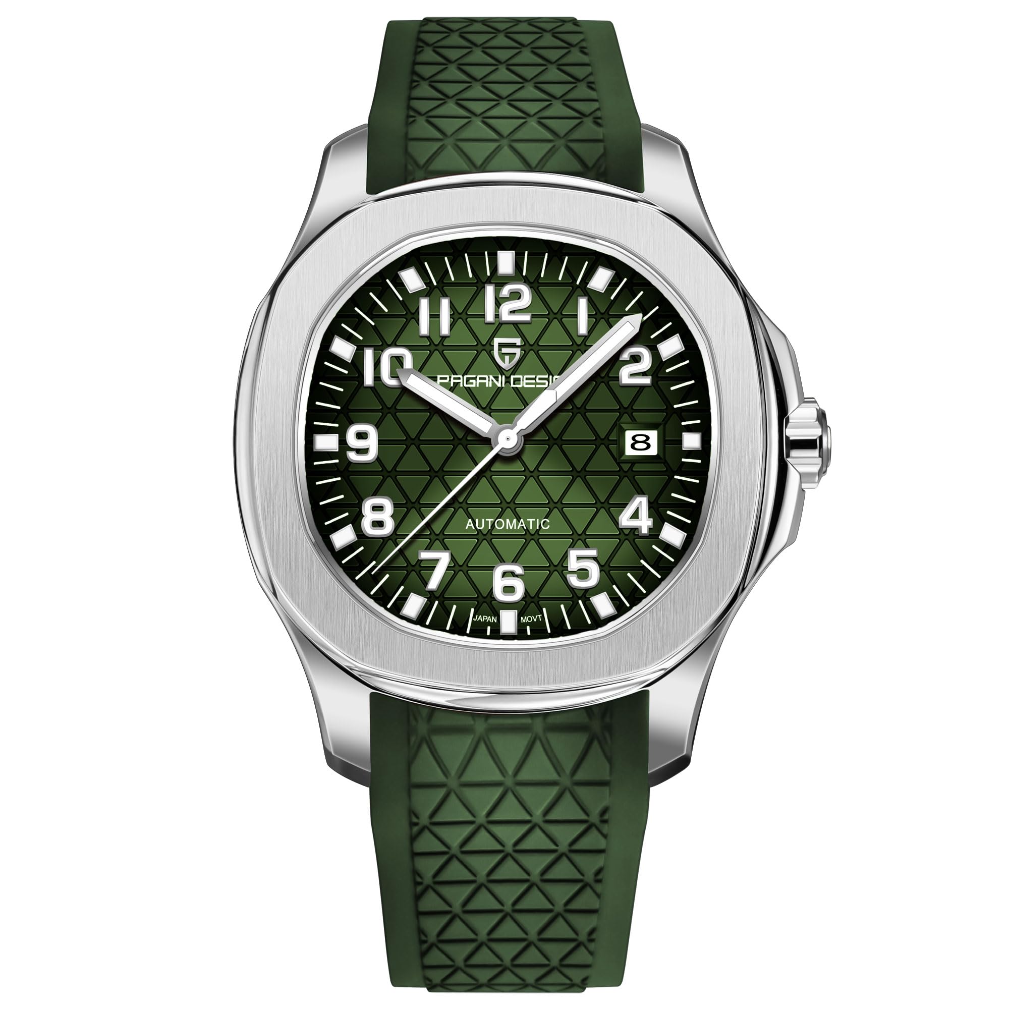TYBERLEY Pagani Design Elegant Men's Automatic Mechanical Watch Octagonal Stainless Steel Case Japanese 8215 Movement Fluororubber Strap Waterproof Casual Sport Watch Date