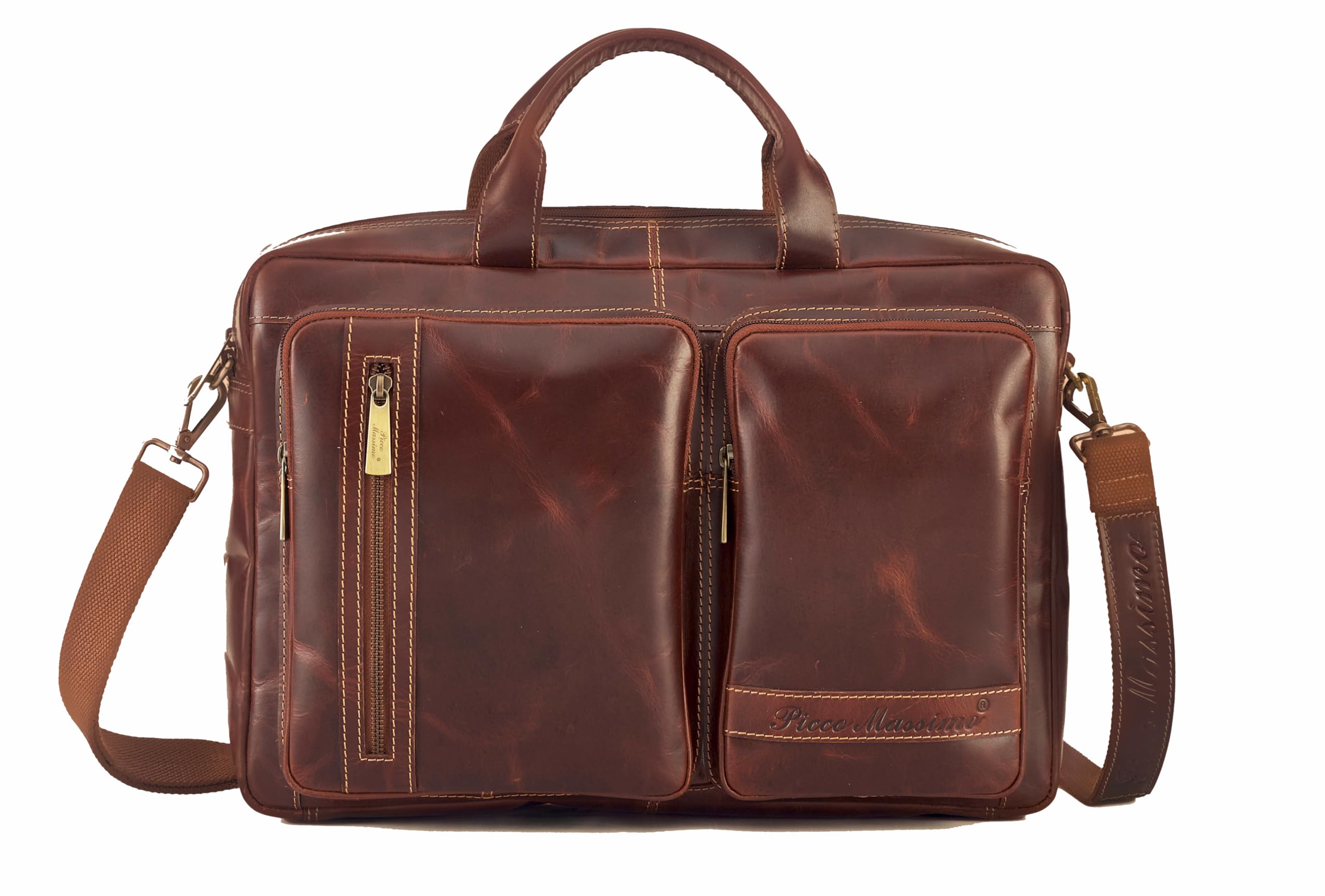 Leather Laptop Messenger Bag | Stylish Leather Office Bag for Men's and Women | Padded 15.6-inch Laptop Compartment & Adjustable Strap - (Brown)