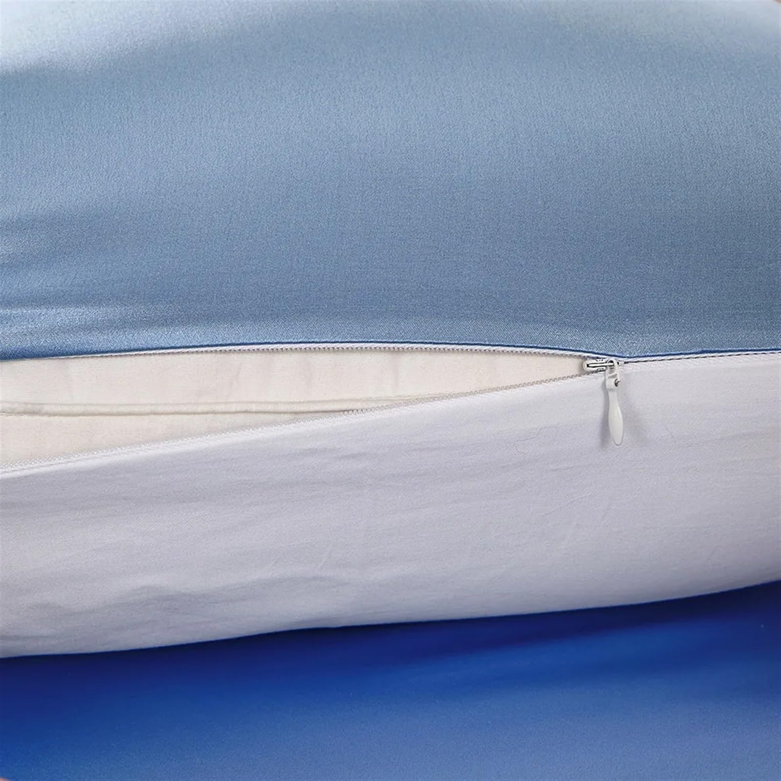 Funda de Almohada Seda con Algodón for Cabello 100 Puro Lujo Cremallera Oculta Hipoalergénica para Cuidado del Cabello(Light Blue,40x70cm)