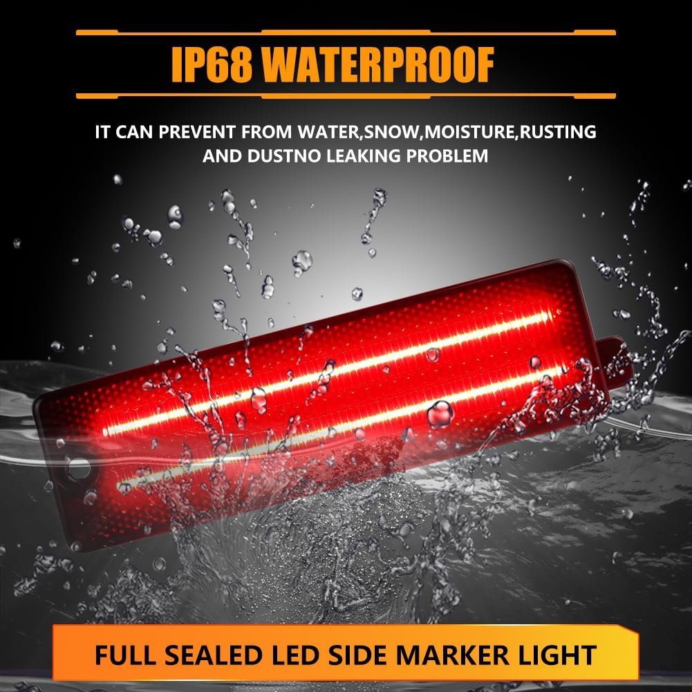 Rear Fender [Ultra-Bright] 2-Row Full LED Side Marker Lights for 1993-2002 Chevy Camaro, Smoked Lens Side Bumper Marker Lamps, Red LED Turn Signal Marker Lights, 2 PCS