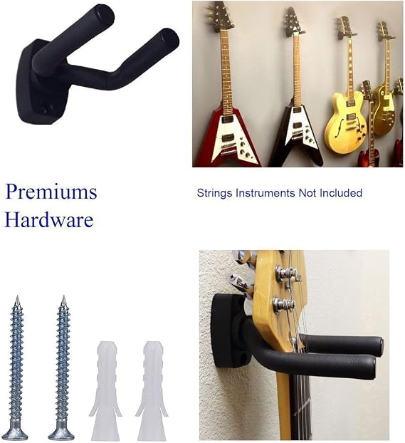 Guitar Mount Wall Hanger Stand Ukulele Hook Keep Holder Display 2 Pack Violin Mandolin Rack Bracket Bass Accessories with 3 Pack Guitar Picks