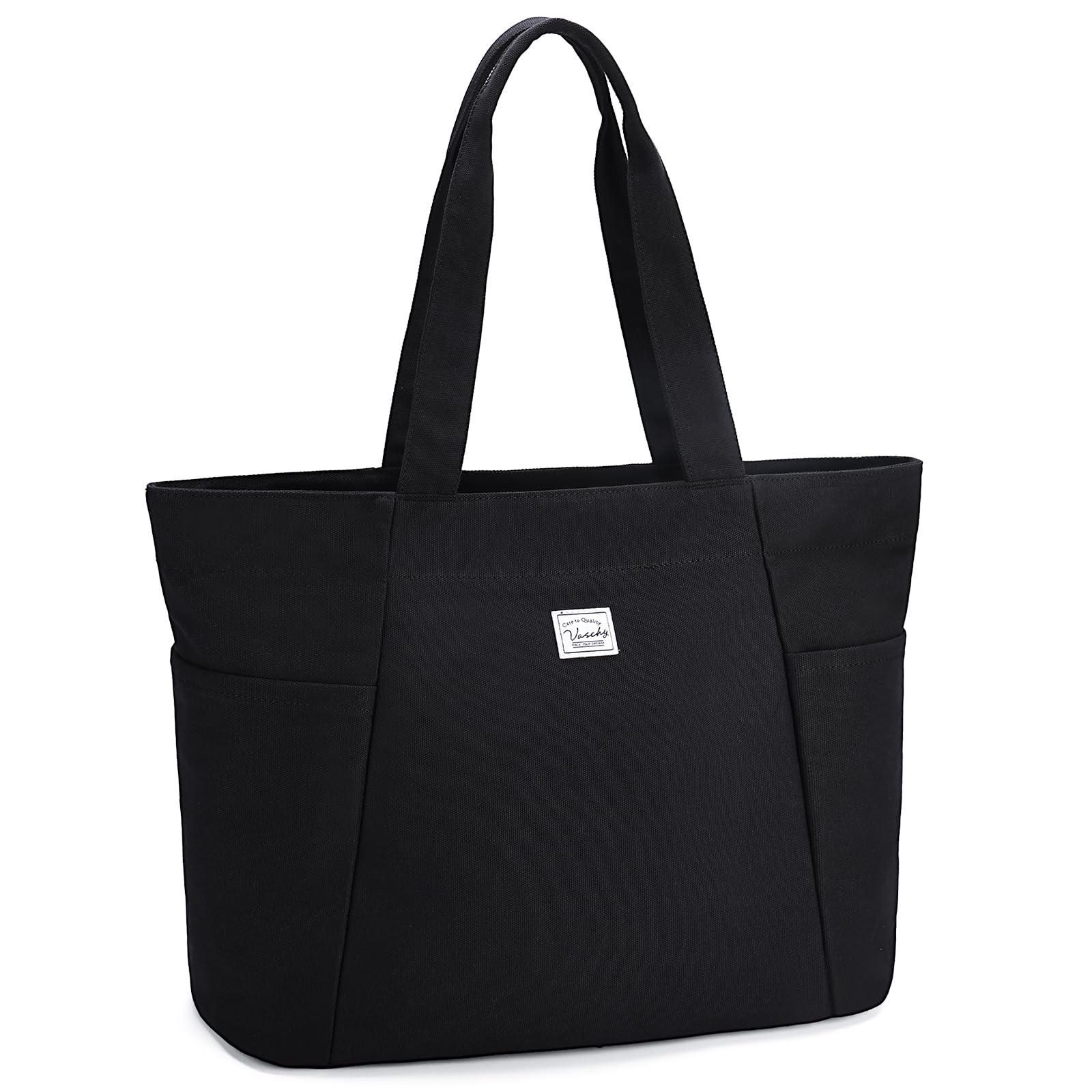 VASCHY Grand Tote Bag, Cabas Femme en Toile Léger Sac Fourre-Tout avec Fermeture Eclair Sac à Main en Tissu Réutilisable pour fille pour École Université Shopping Travail Voyage