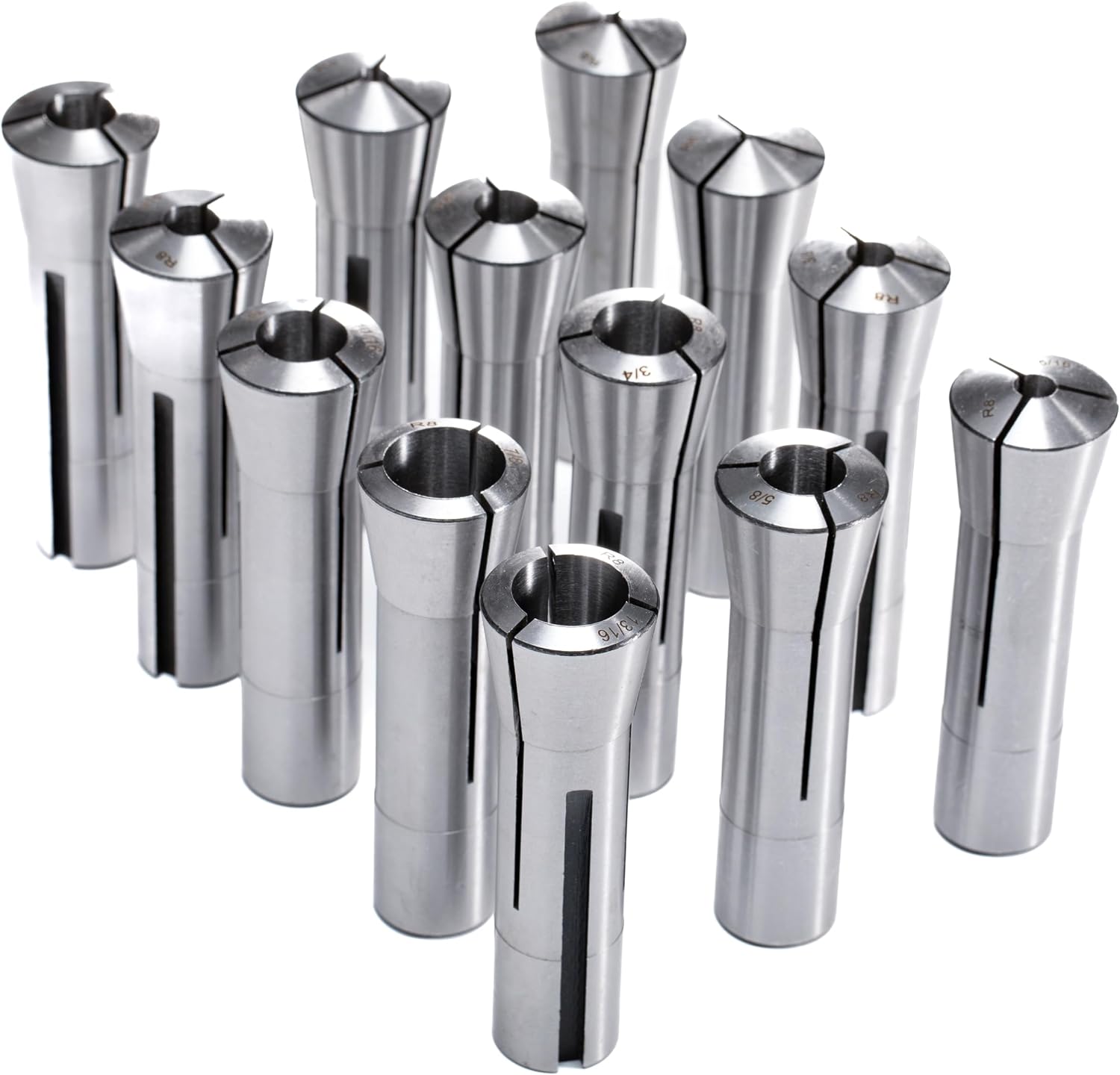 Precision R8 Collet Set, 13pcs, 1/8" to 7/8" Carbon Steel, Mill Collet Set, 7/16"-20 Thread, for Milling & Mill Chuck Holder
