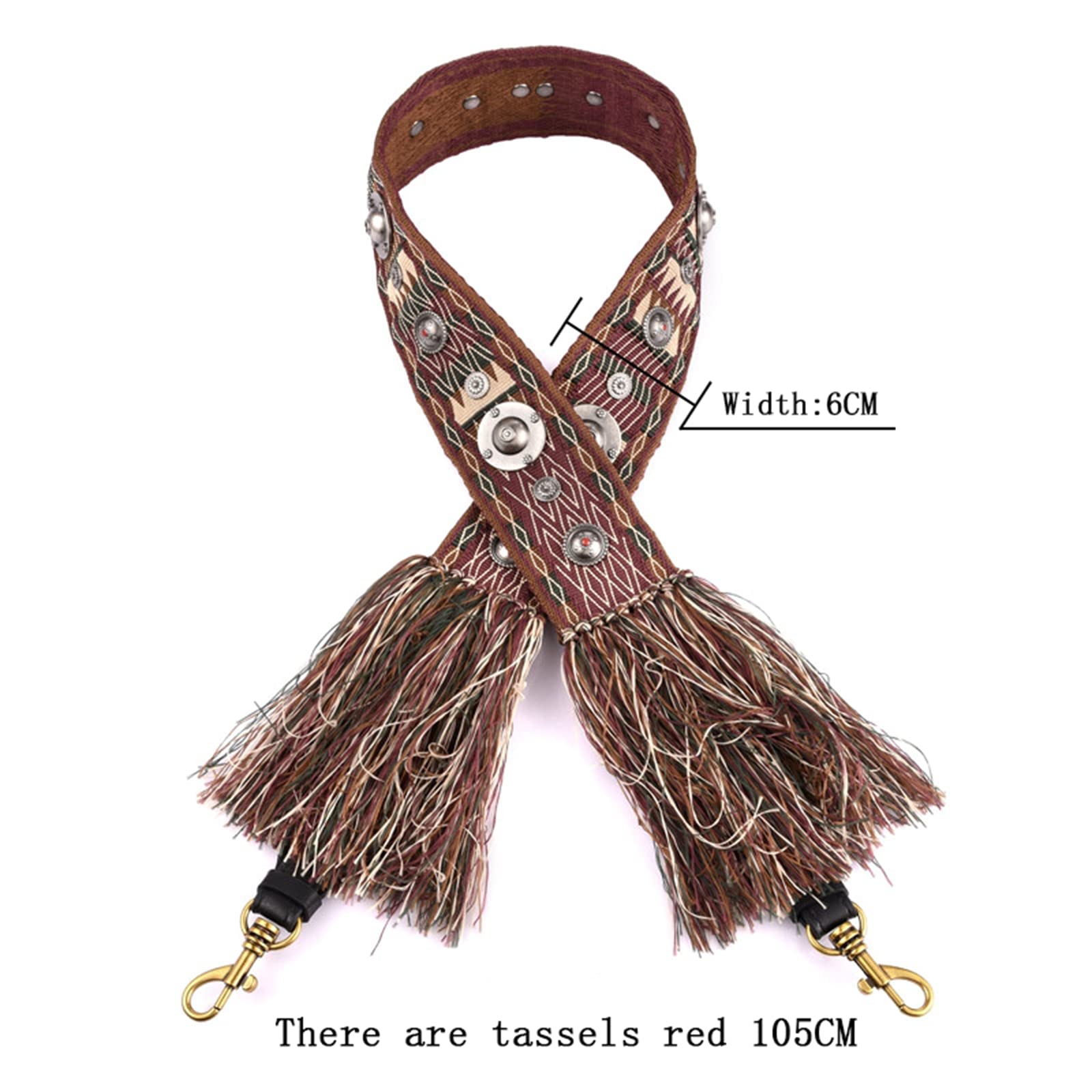 Torebki Zapasowy pasek na ramię, pasek do torebki, wymienne paski do torebek, 105 cm Płócienny pasek do torby w stylu boho Zamienny pasek na ramię z frędzlami i nitami Ozdobny pasek na ramię do torby