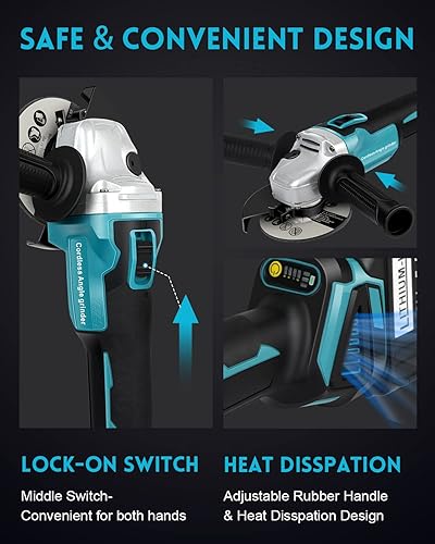 Miniatura 6 de ARyee Kit de amoladora angular inalámbrica, amoladora angular de potencia de 4-12 pulgadas, motor sin escobillas de 9000 RPM con batería de 5.5 Ah y
