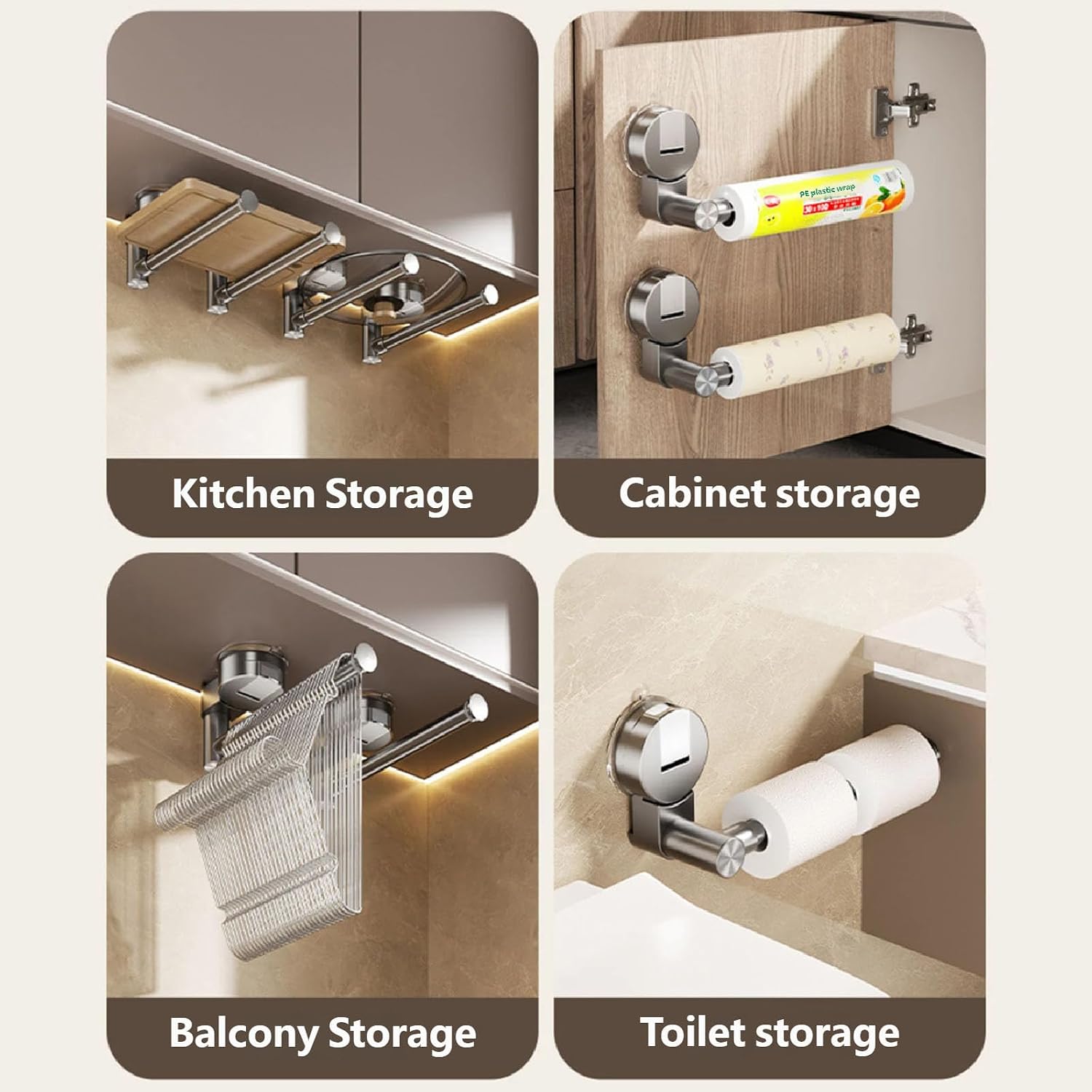 Strong Suction Cup Wall Mounted Retractable Kitchen Paper Towel Holder for Cabinet Countertop Space Saving Storage Organizers Multipurpose Vertical Paper Roll Hanger image 5