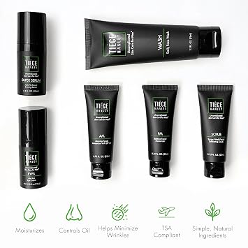 Tiege Hanley Anti-Aging Men's Skin Care Set, 30-Day, 6 Piece Kit | Level 3 Anti-Aging Routine, Daily Face Wash, Facial Scrub, Eye Cream, Serum & AM SPF & PM Moisturizers