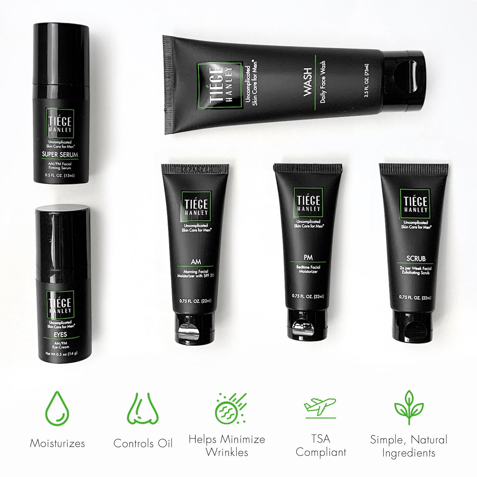 Tiege Hanley Anti-Aging Men's Skin Care Set, 30-Day, 6 Piece Kit