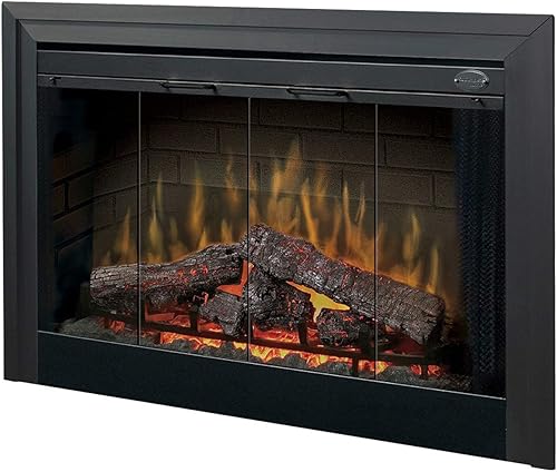 Vista 4 de Dimplex Caja de fuego eléctrica incorporada de lujo de 39 pulgadas con troncos de resina y respaldo de ladrillo - Negro, BF39DXP