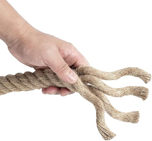 Miniatura 4 de Cuerda de yute de 1 pulgada y 49 pies, cuerda de cáñamo trenzada para manualidades, escalada, hamaca, náutica, juego de tira y afloje, barandillas
