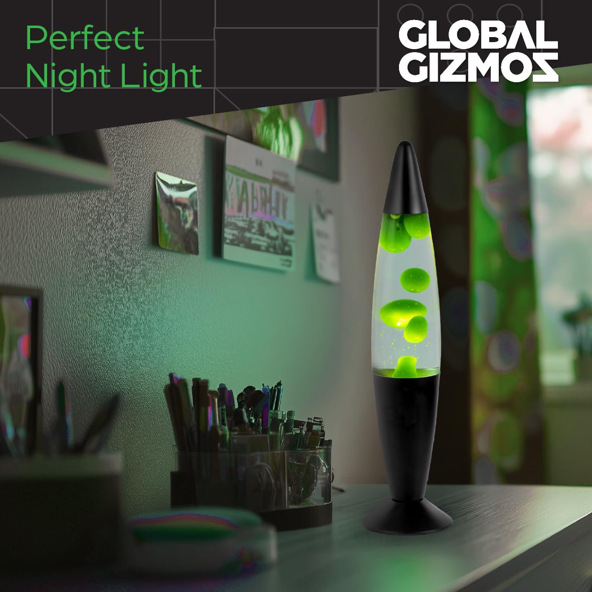 Global Gizmos 48819 Black and Green Lava Lamp/Black Base Colour