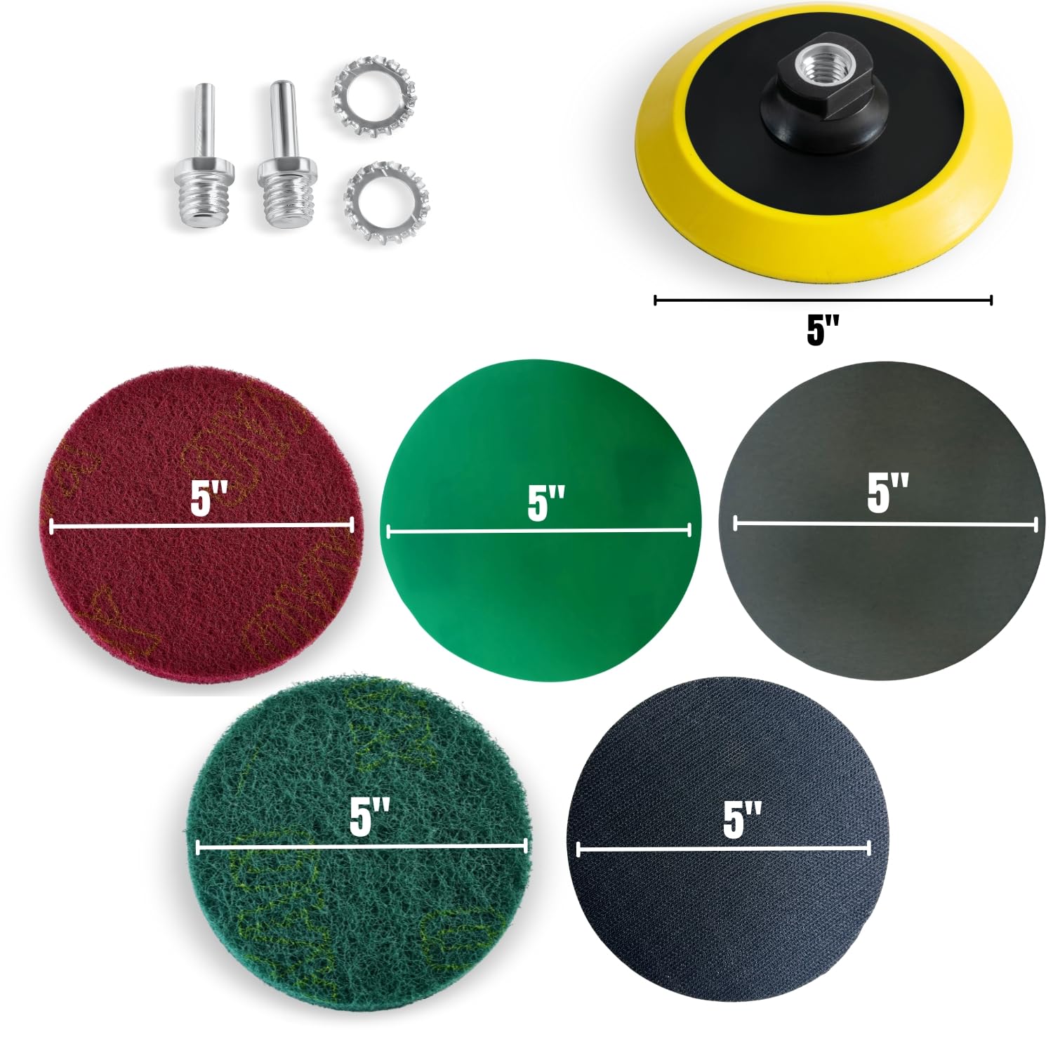 LINE10 Tools 5-Inch Wet Sanding Disc Kit Assortment Pack for Drill or Angle Grinder, Film Backing Fine Wet Dry Sandpaper, 80 to 5000 Grit, Non-Woven Pads, Foam Pad 1/4" Shank Drill Grinder Adapter