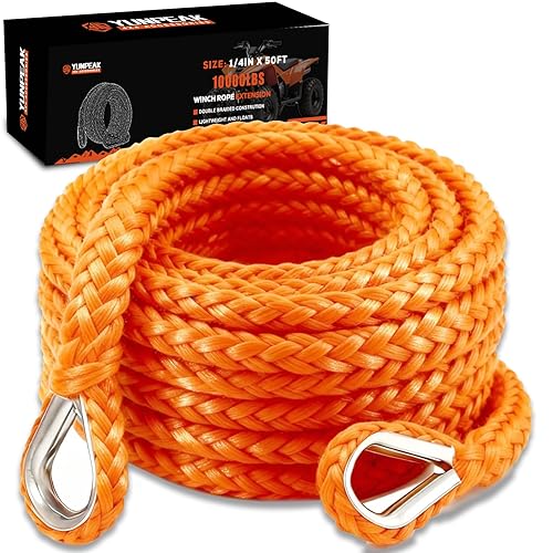 Winch Rope Extension, 1/4'' x 50ft 10,000Lbs Synthetic Winch Extension
