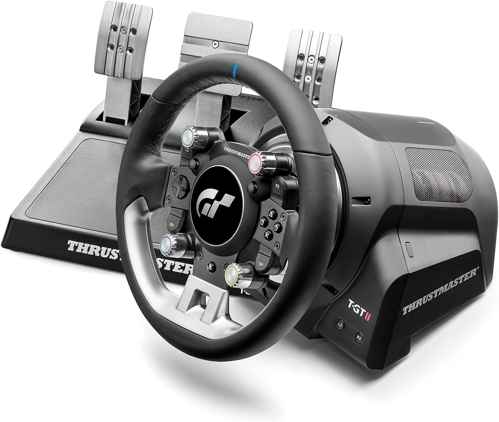 Thrustmaster T-GT II, Racing Wheel with Set of 3 Pedals, PS5, PS4, PC, Real-Time Force Feedback, Brushless 40-Watt Motor, Dual-Belt System, Magnetic Technology, Interchangeable Wheel