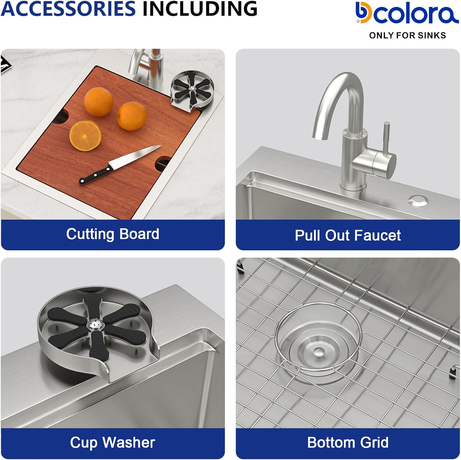 Dcolora 15"x20" Drop In Bar Sink with Faucet & Cup Washer, Brushed 304 Stainless Steel, Heavy Duty 16 Gauce, Save Space with Full-size Cutting Board #DC-SFDOE00129