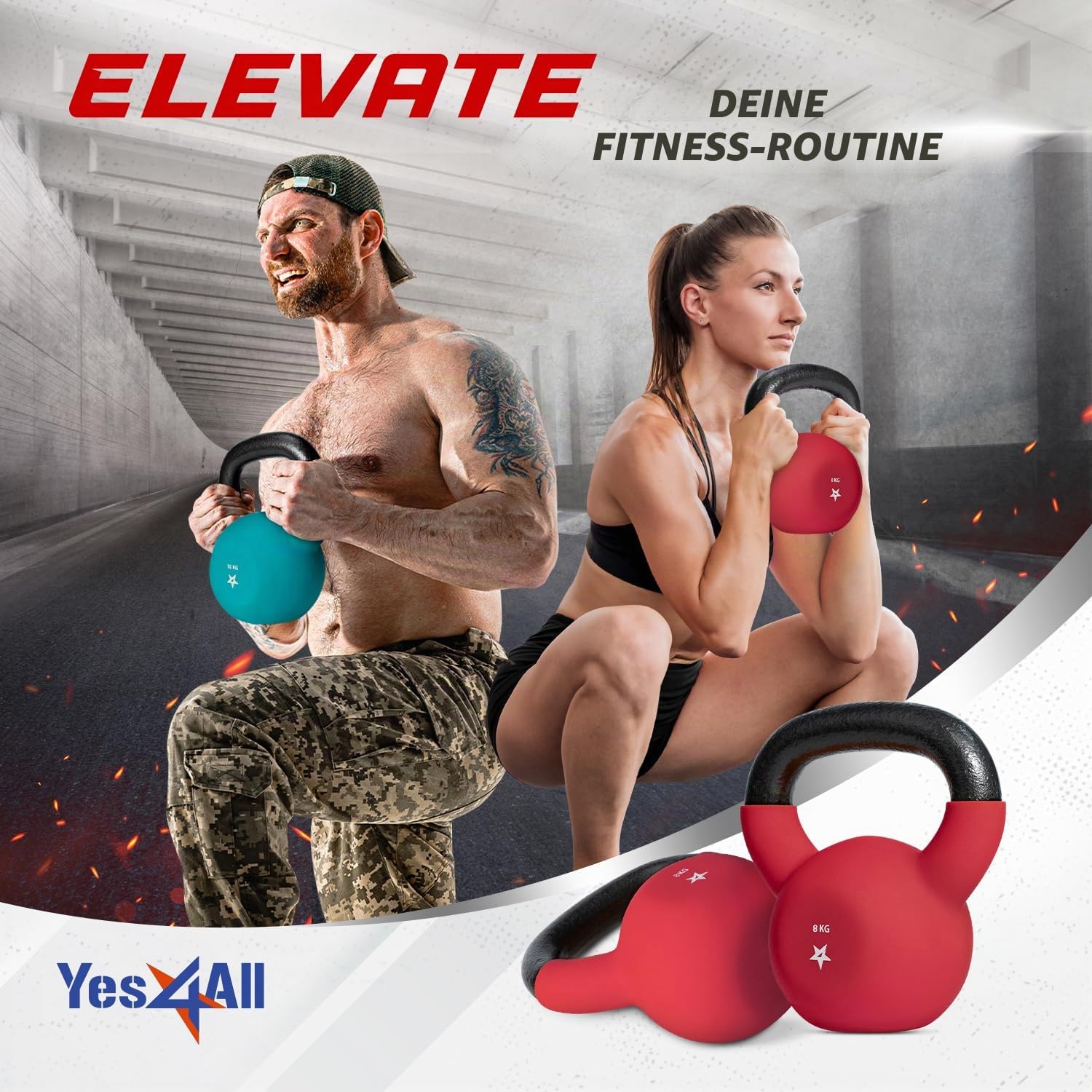 Yes4All 2-20 kg Cast Iron Kettlebell with Neoprene Coating, Multicoloured Kettlebells, Swing Dumbbell, Single