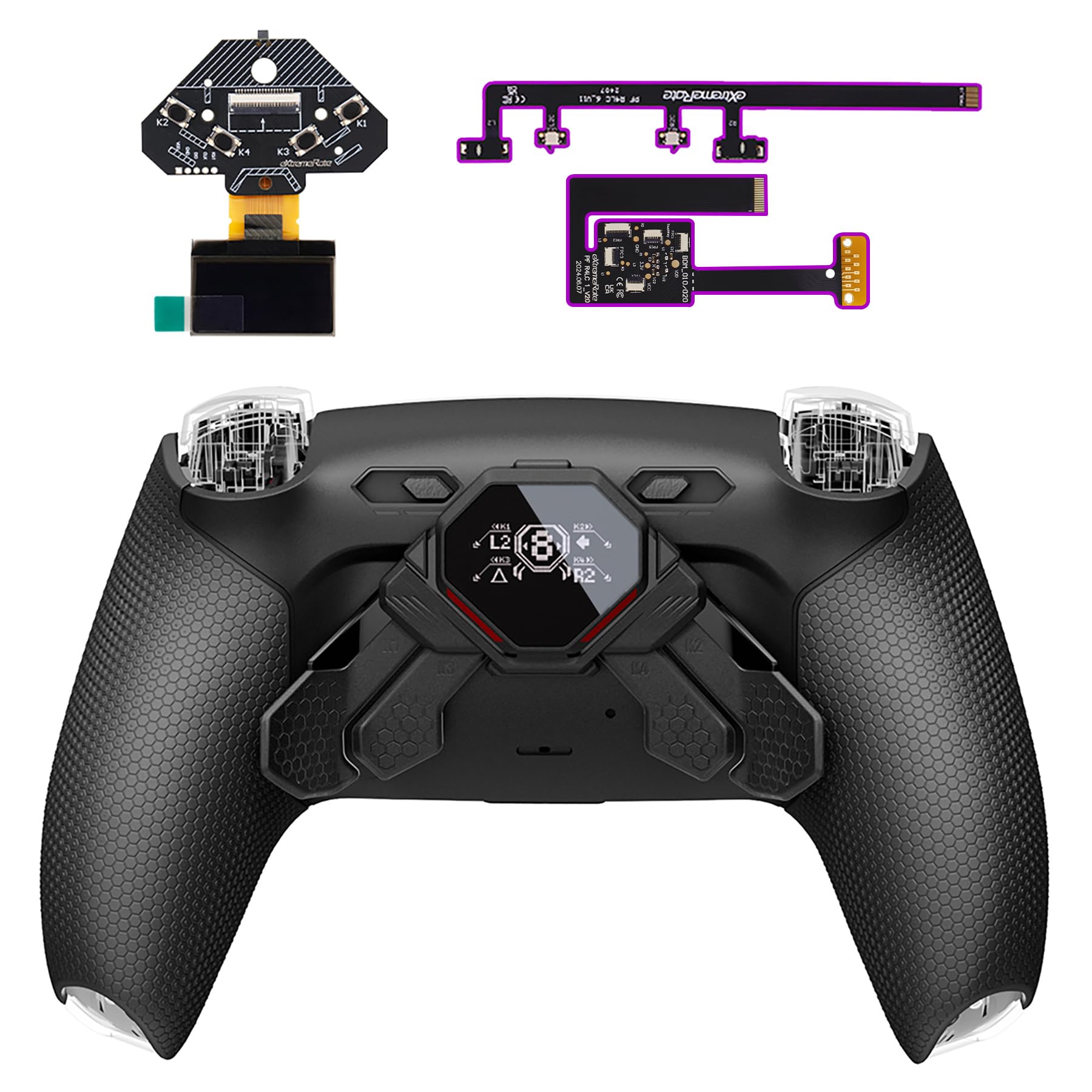 eXtremeRate Spark Kit de Paletas Traseras para ps5 BDM-010/020, Pantalla OLED, Gatillos Clicky con Tope, Grips Engomadas Ergonómicas y 4 Botones Programables para ps5 Mando(Negro)
