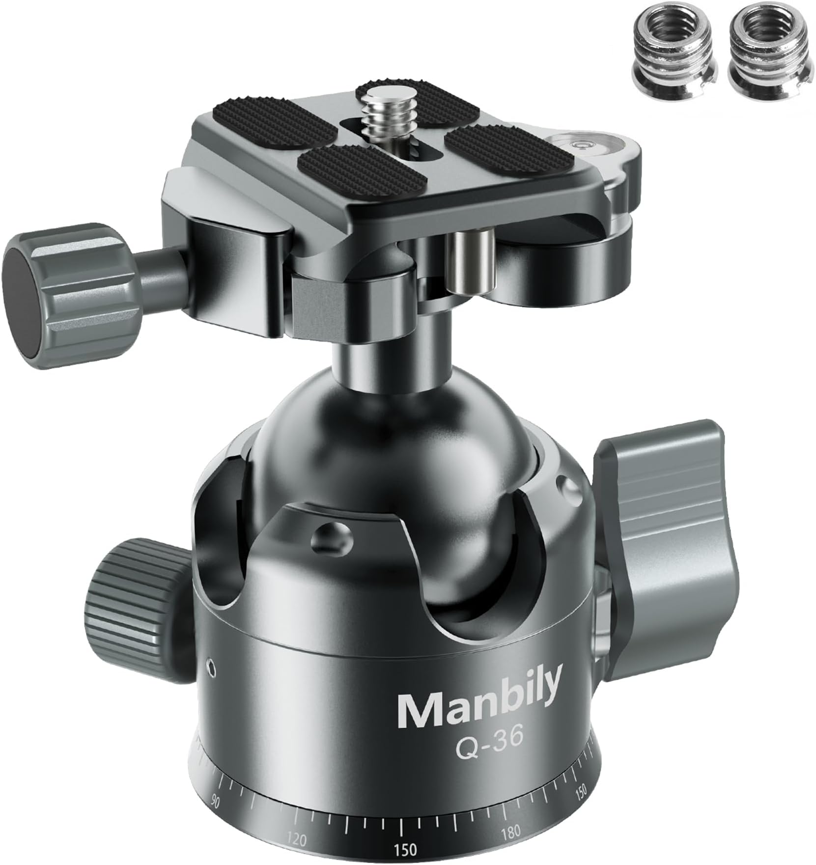 Manbily Low Profile Camera Tripod Ball Head, 36mm CNC Aluminum 360° Panorama Ball Head with Dual U-Shaped Slots for Tripod Monopod Slider DSLR Camera Camcorder, Max Load 33lbs/15kg
