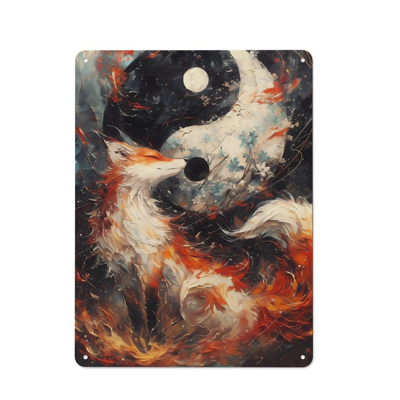 The Fox Yin And Yang Metal Wall Plaque 40x30cm, Vintage Nostalgic Wall Art for Bedroom, Office, Home Bar Or Dining Room