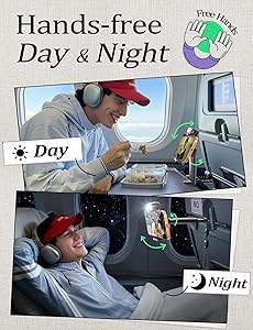 LISEN Best Airplane Tech Gadgets Tech Accessories Airplane Phone Holder (LED Light) Travel Essentials for Flying Gifts for Women Her Long Flight Travel Accessories for Women Men Selfie Photography