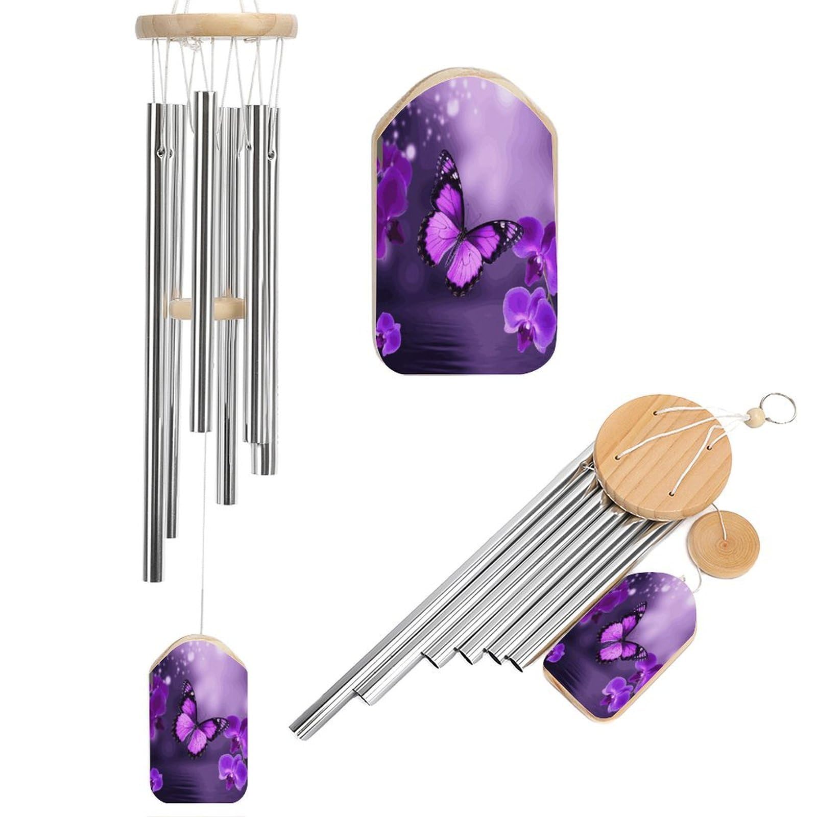 Khauerbc Women's Style Purple Butterfly Wind Chime-Outdoor-Garden Decors. Aluminium Wind Chimes To Melodic Tones .Memorial Wind Chime For Garden Yard Porch, Good Gifts For Mom Grandma Wife.